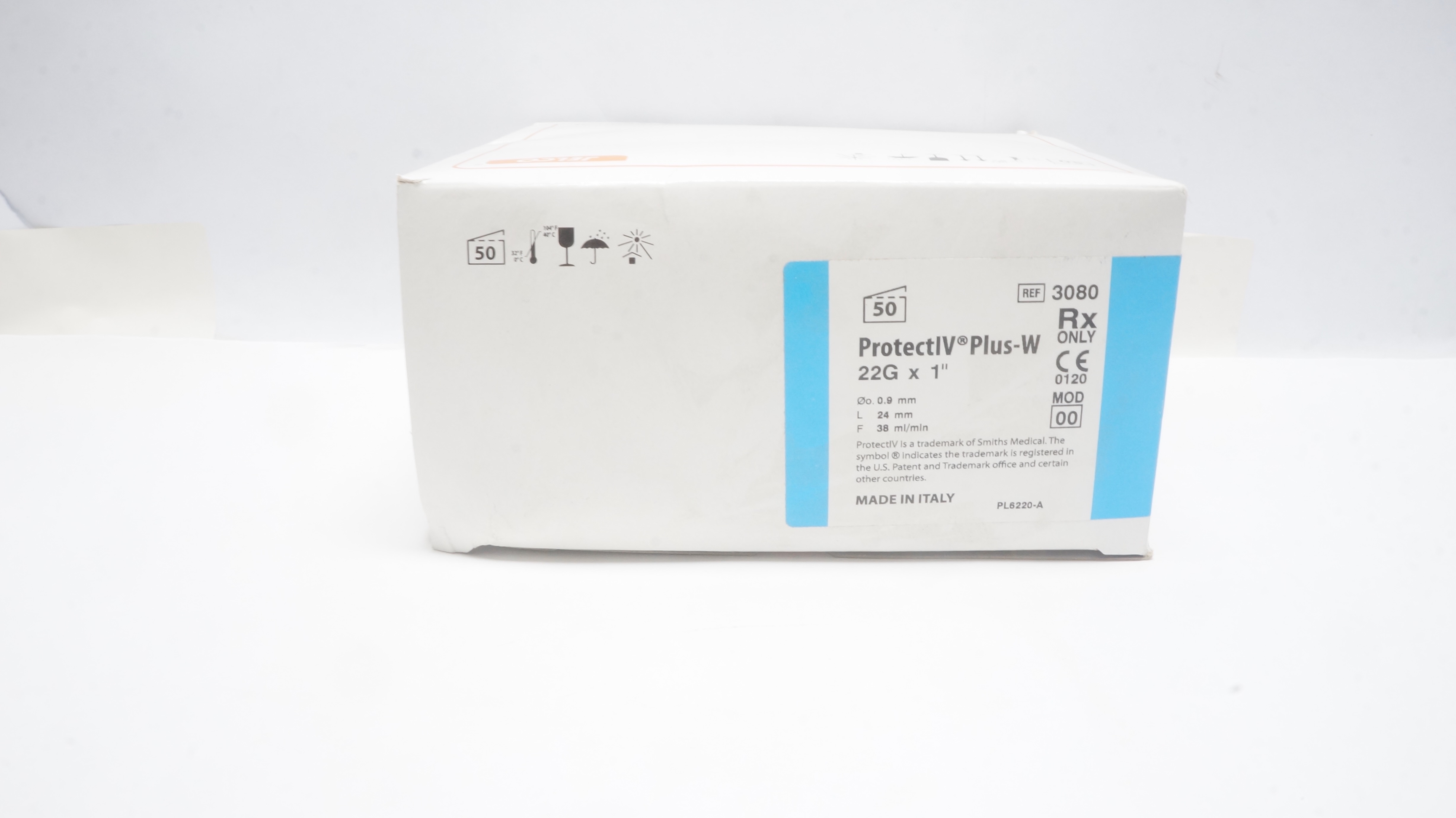 Smiths Medical 3080 Jelco ProtectIV Safety IV Caths. 22G x 1inch (x) - Box of 50