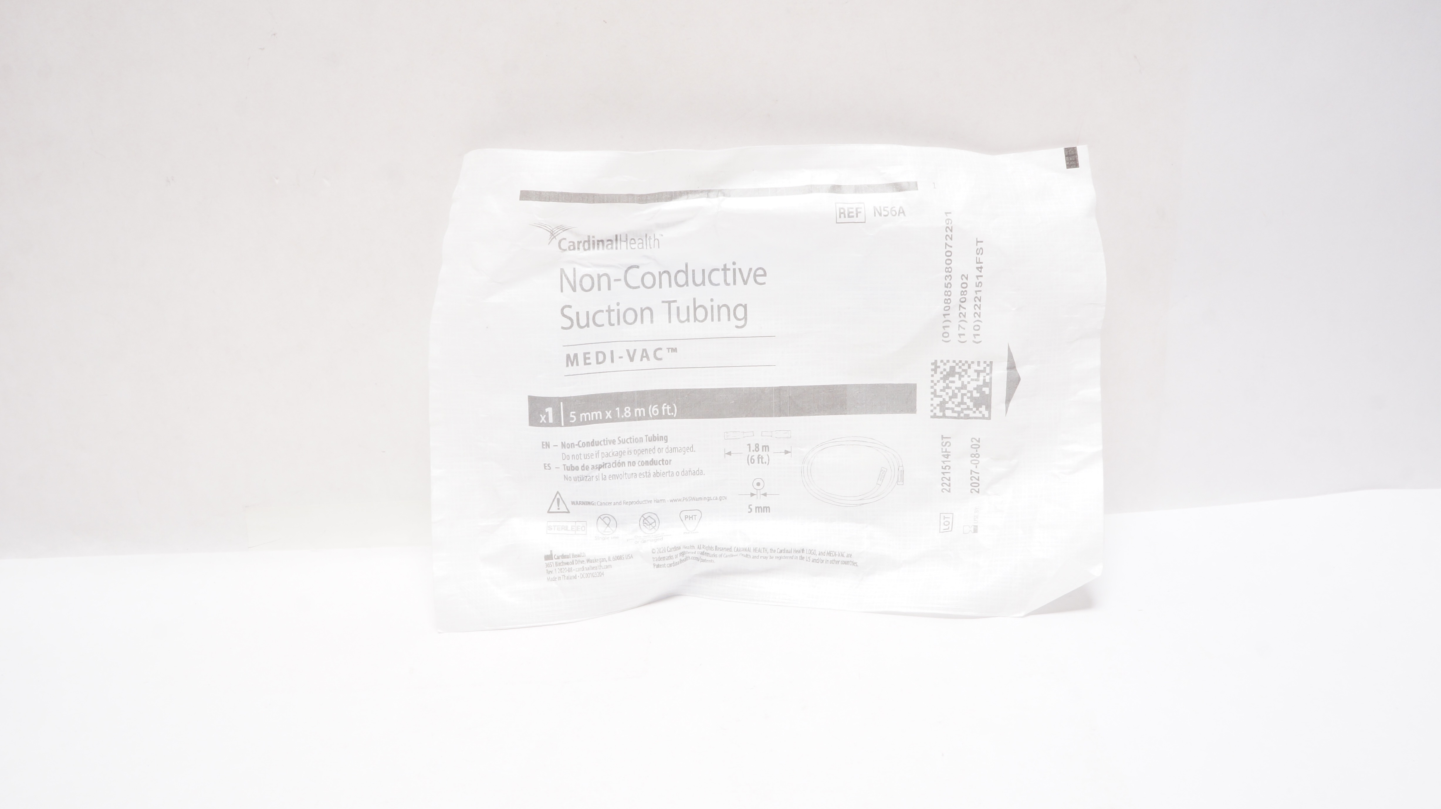 Cardinal Health N56A Medi-Vac Non-Conductive Suction Tubing 5mm x 6Ft