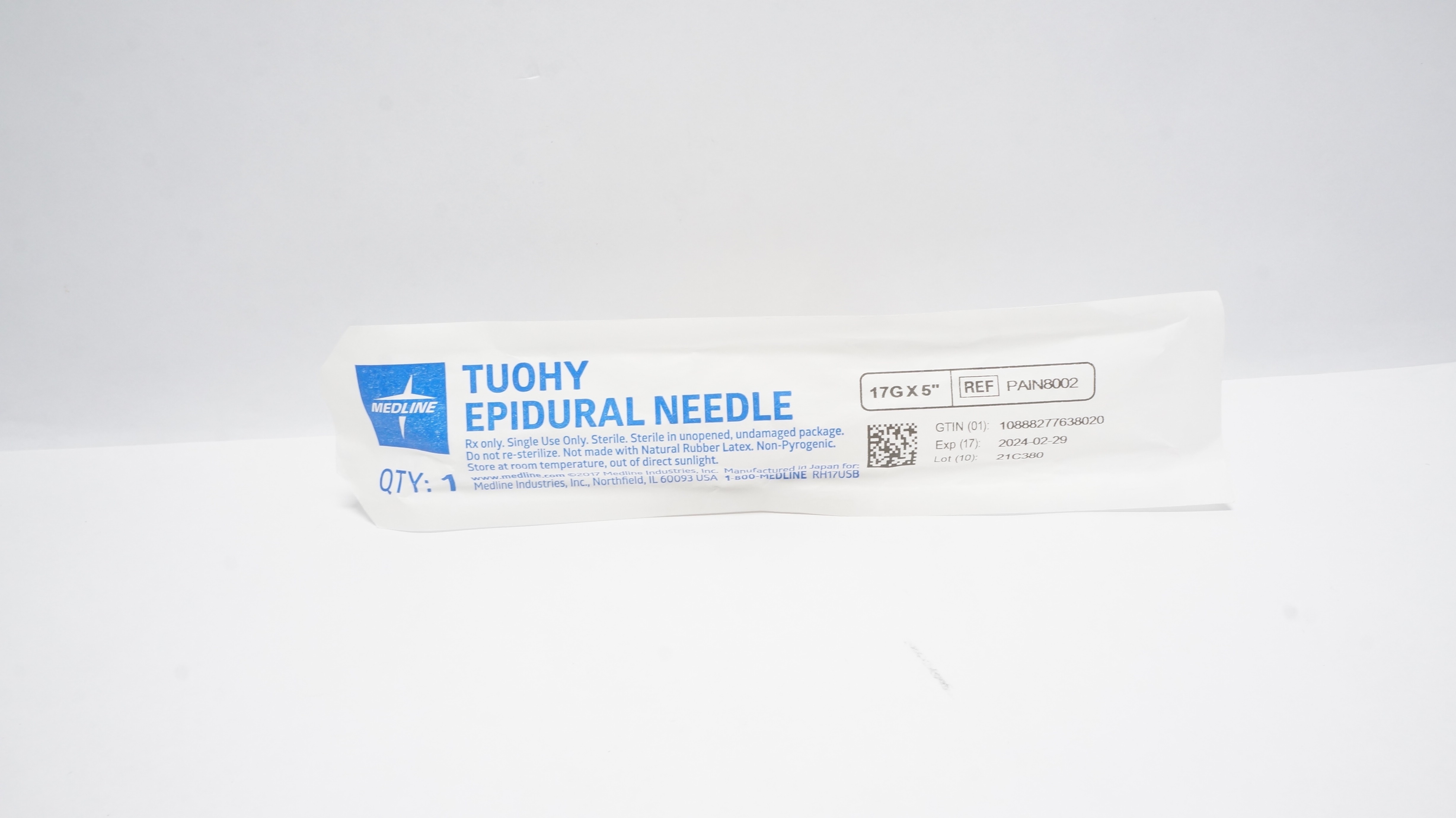 Medline PAIN8002 Tuohy Epidural Needle 17G x 5In (x)