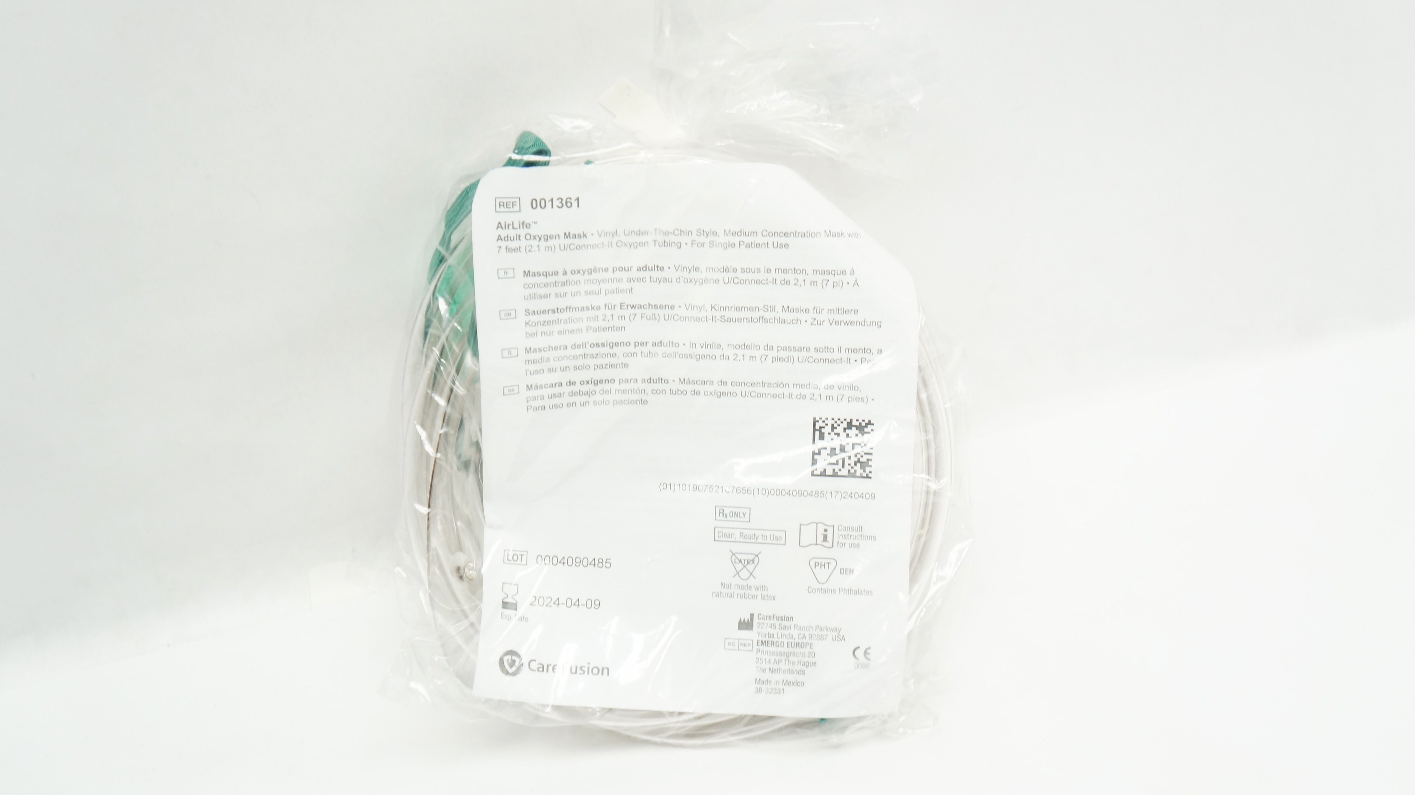 CareFusion 001361 AirLife Adult Oxygen Mask w/7ft. Tubing