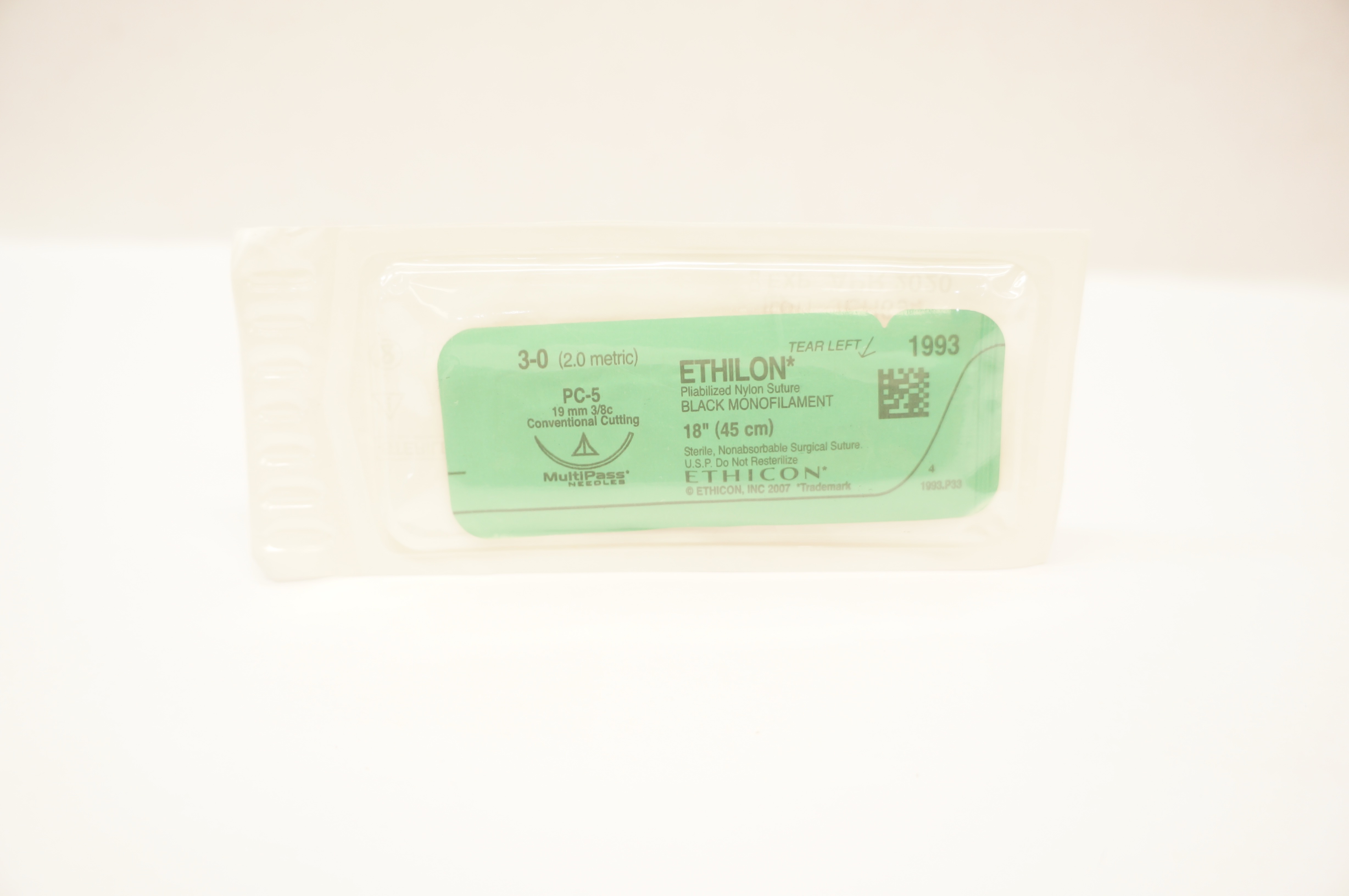 Ethicon 1993 3-0 Ethilon Nylon Stre PC-5 19mm 3/8c Conventional Cutting 18in (x)