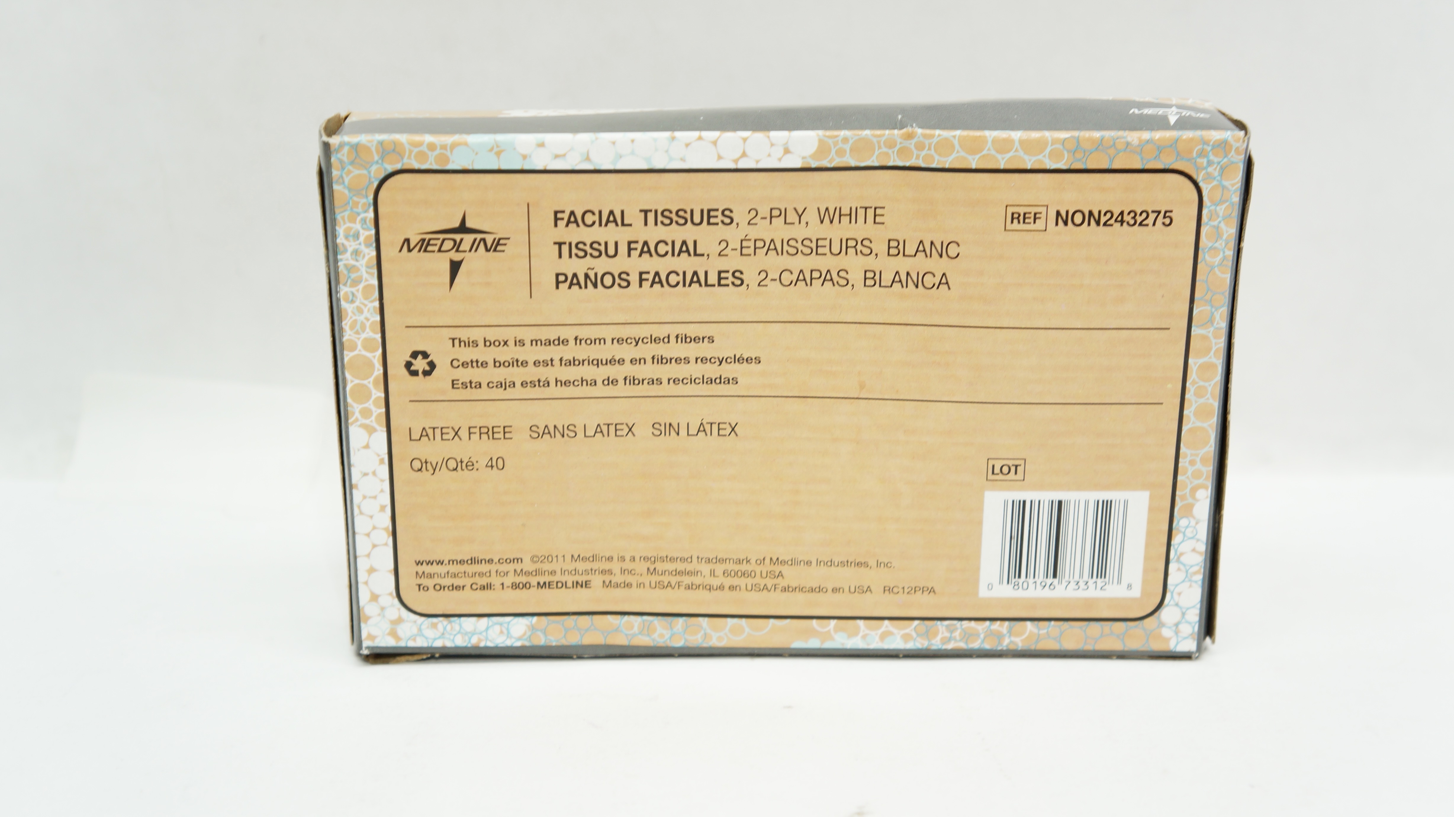 Medline NON243275 Facial Tissues 2-Ply, White Latex Free - Box of 40