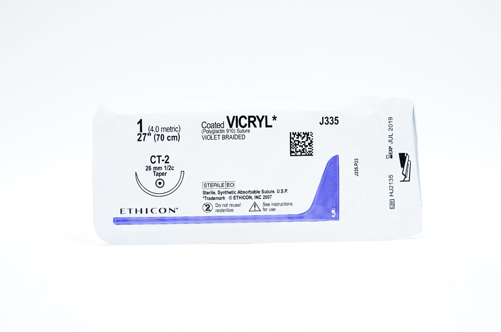 Ethicon J335 1 VICRYL, CT-2, 26mm 1/2c Taper, 27inch (x) - Lot of 17