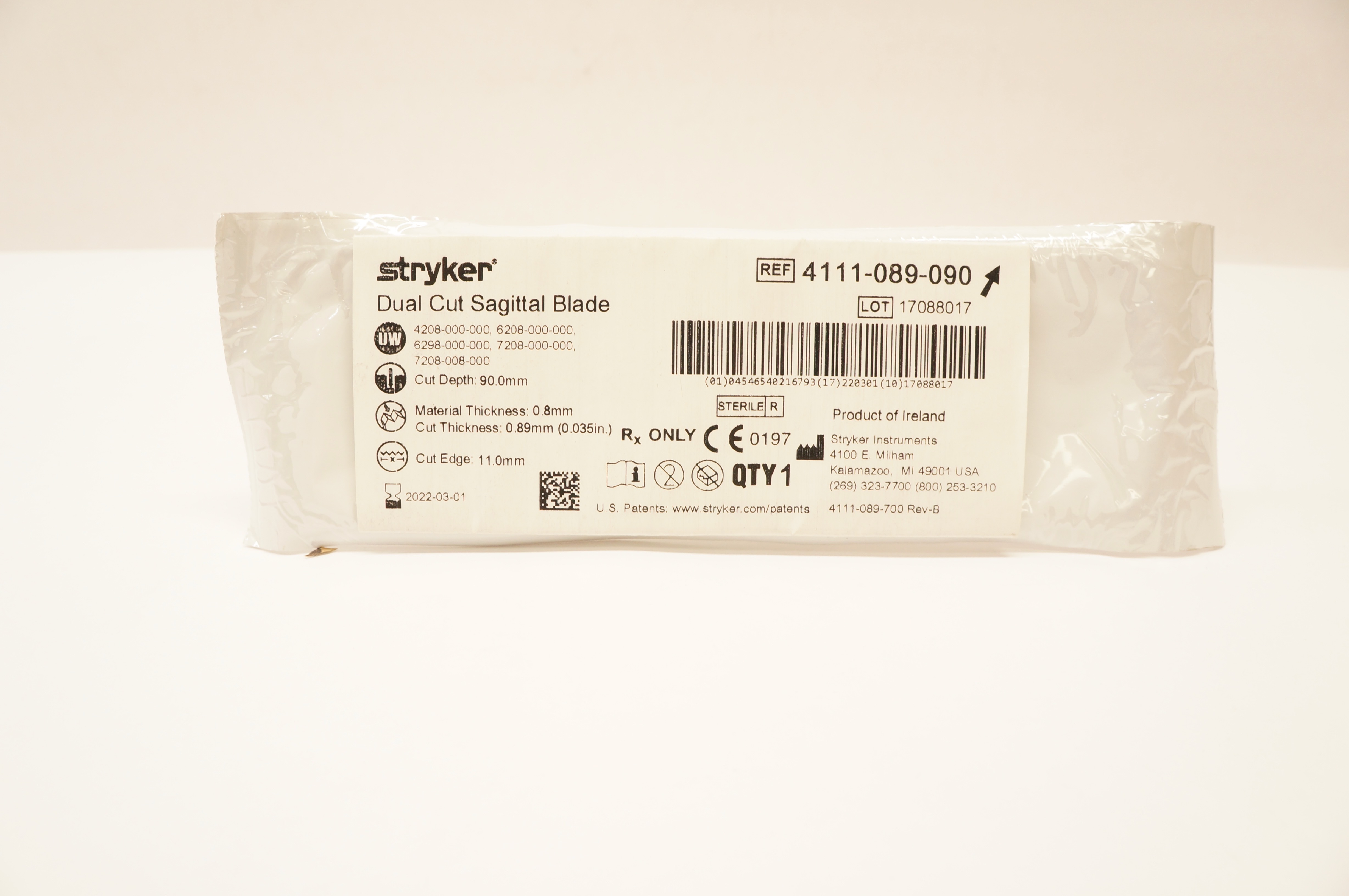 Stryker 4111-089-090 Dual Cut Sagittal Blade C.D.90.0mm C.E.11mm (x)