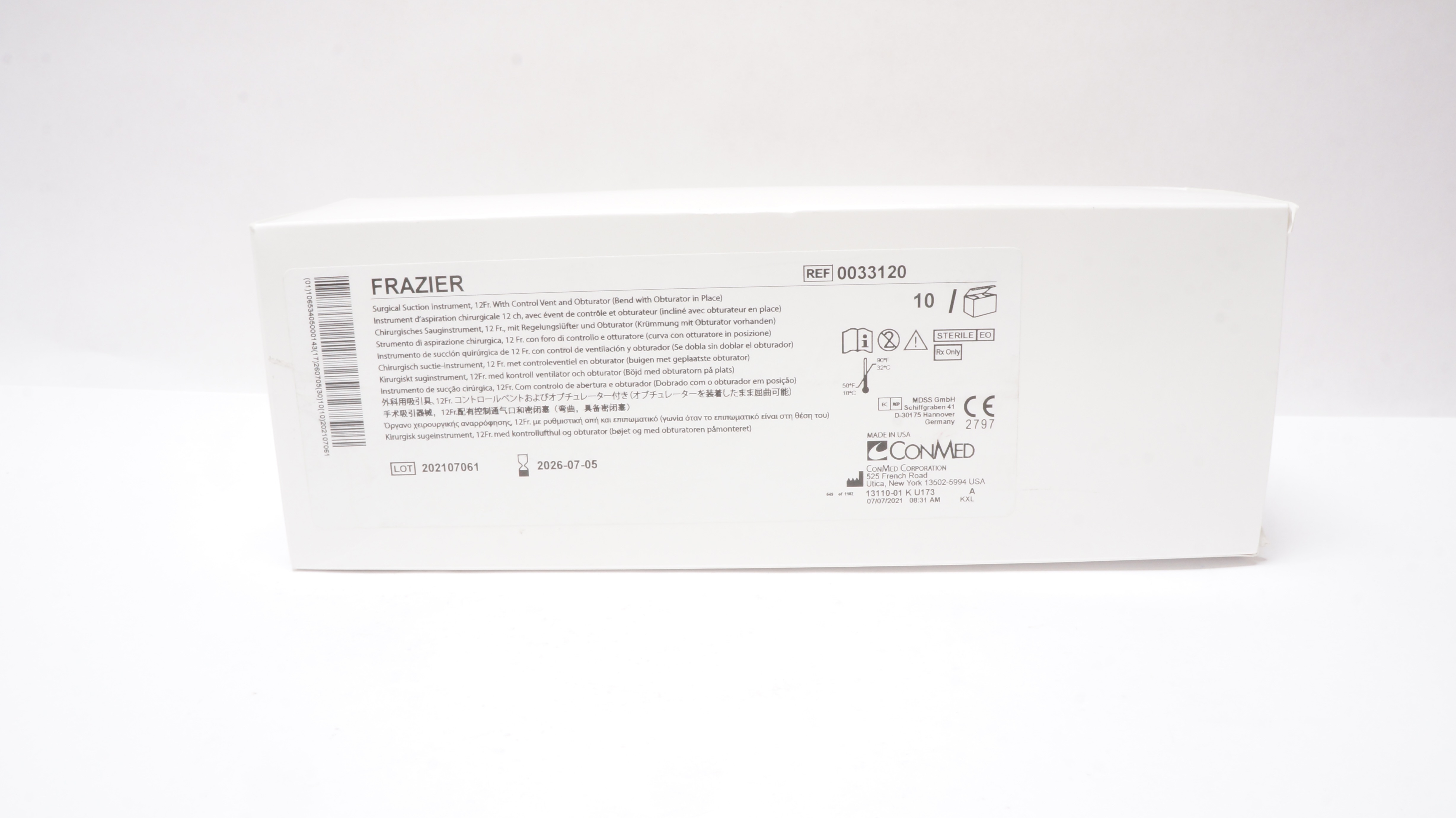ConMed 0033120 Frazier Surgical Suction 12Fr. - Box of 10