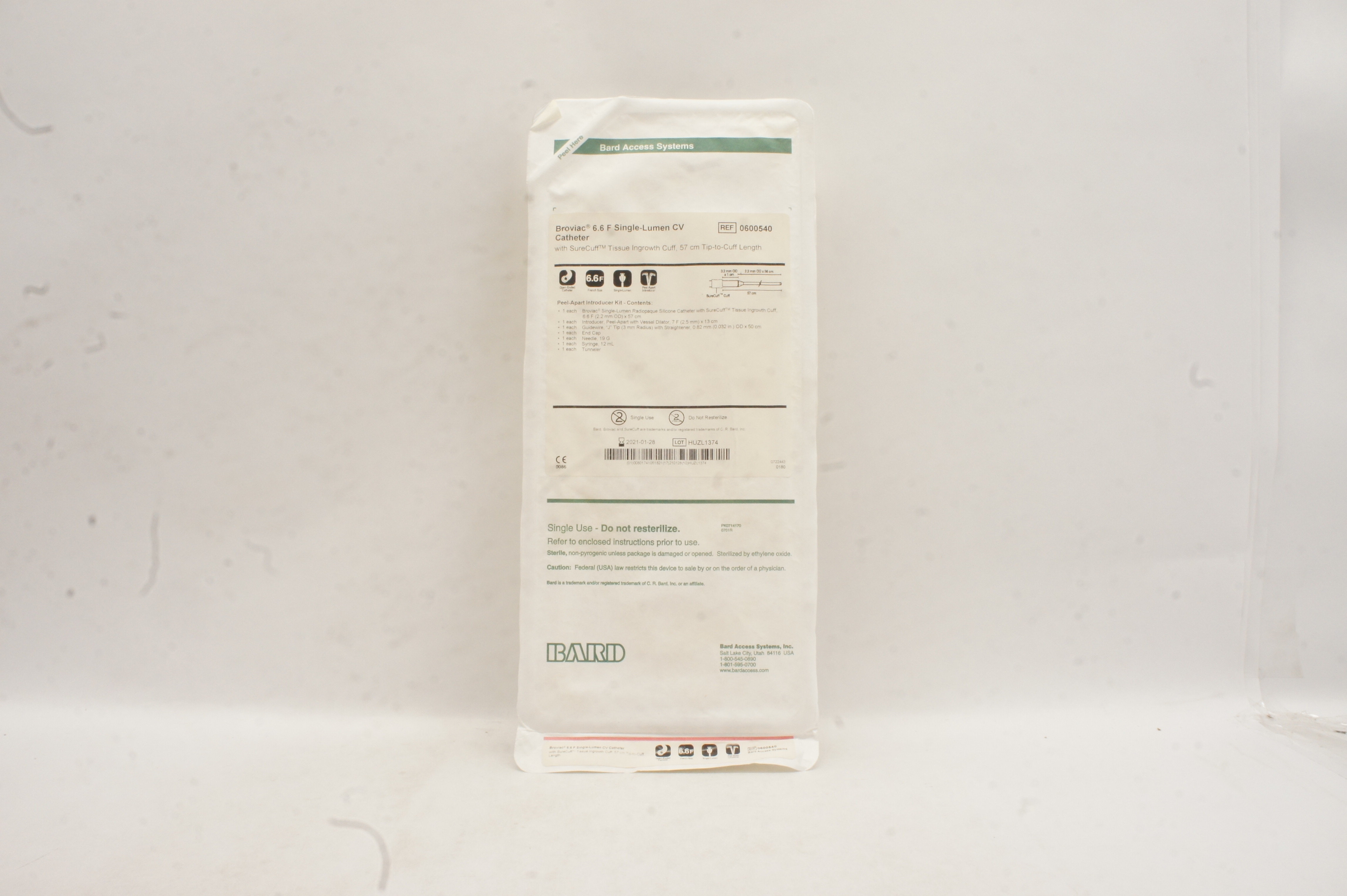 Bard 0600540 Broviac 6.6Fr. Single-Lumen CV Cath. (x)
