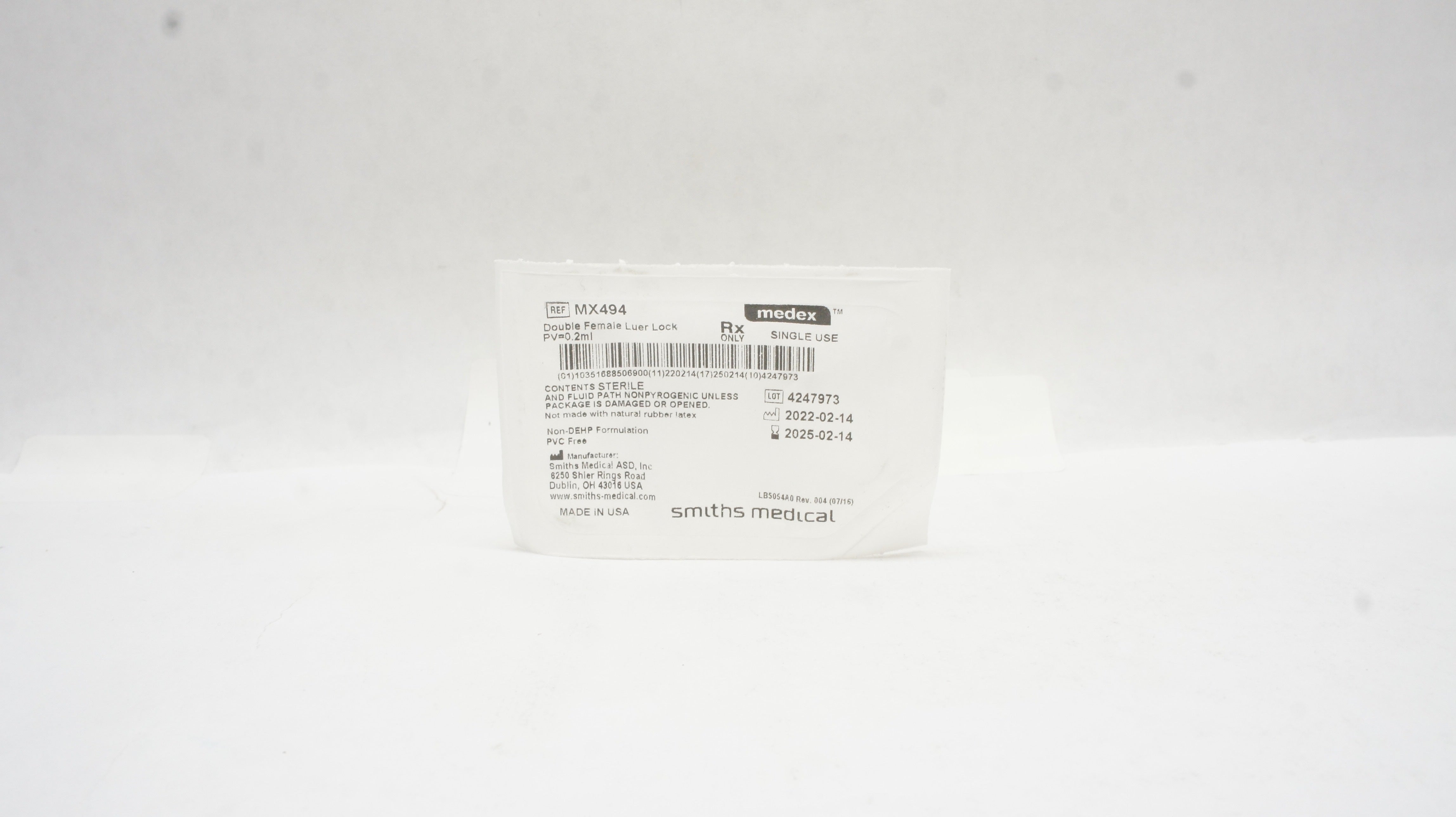 Smiths Medical MX494 Medex Double Female Luer Lock 0.2ml