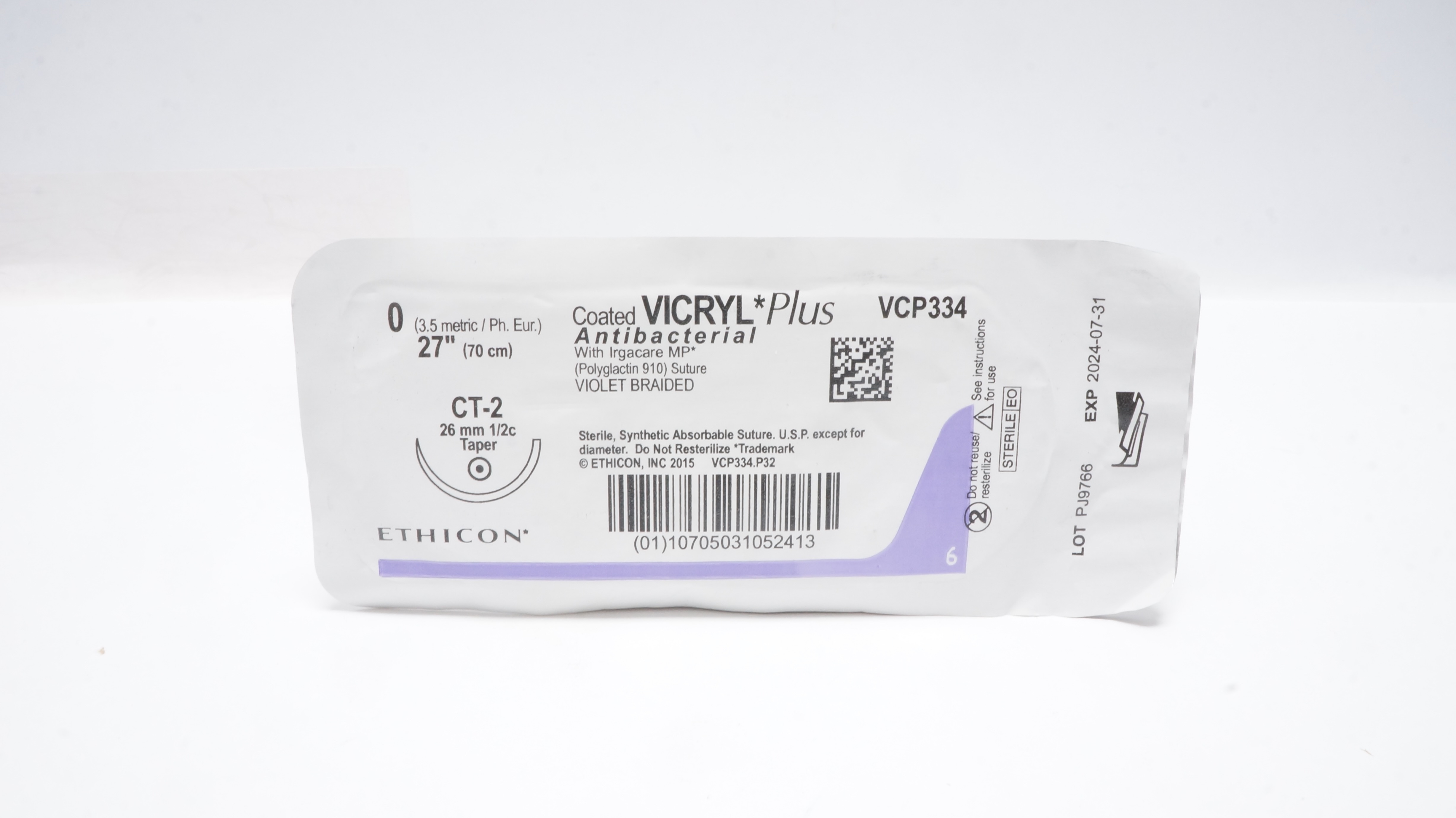 Ethicon VCP334 0 VICRYL PLUS Stre CT-2 26mm 1/2c Taper, 27inch (x)