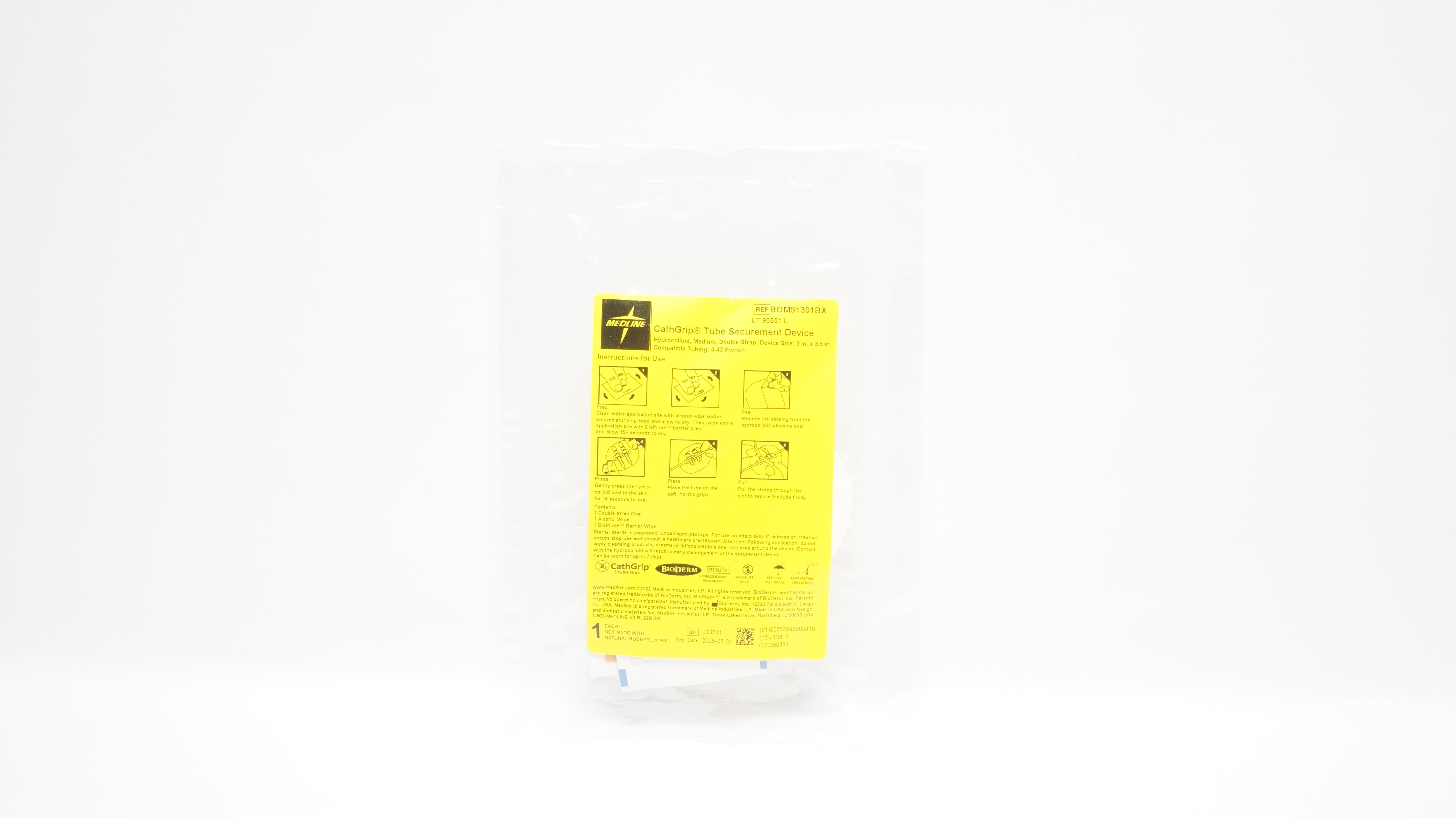 Medline BOM51301BX CathGrip Tube Securement Device 3In x 3.5In (x)
