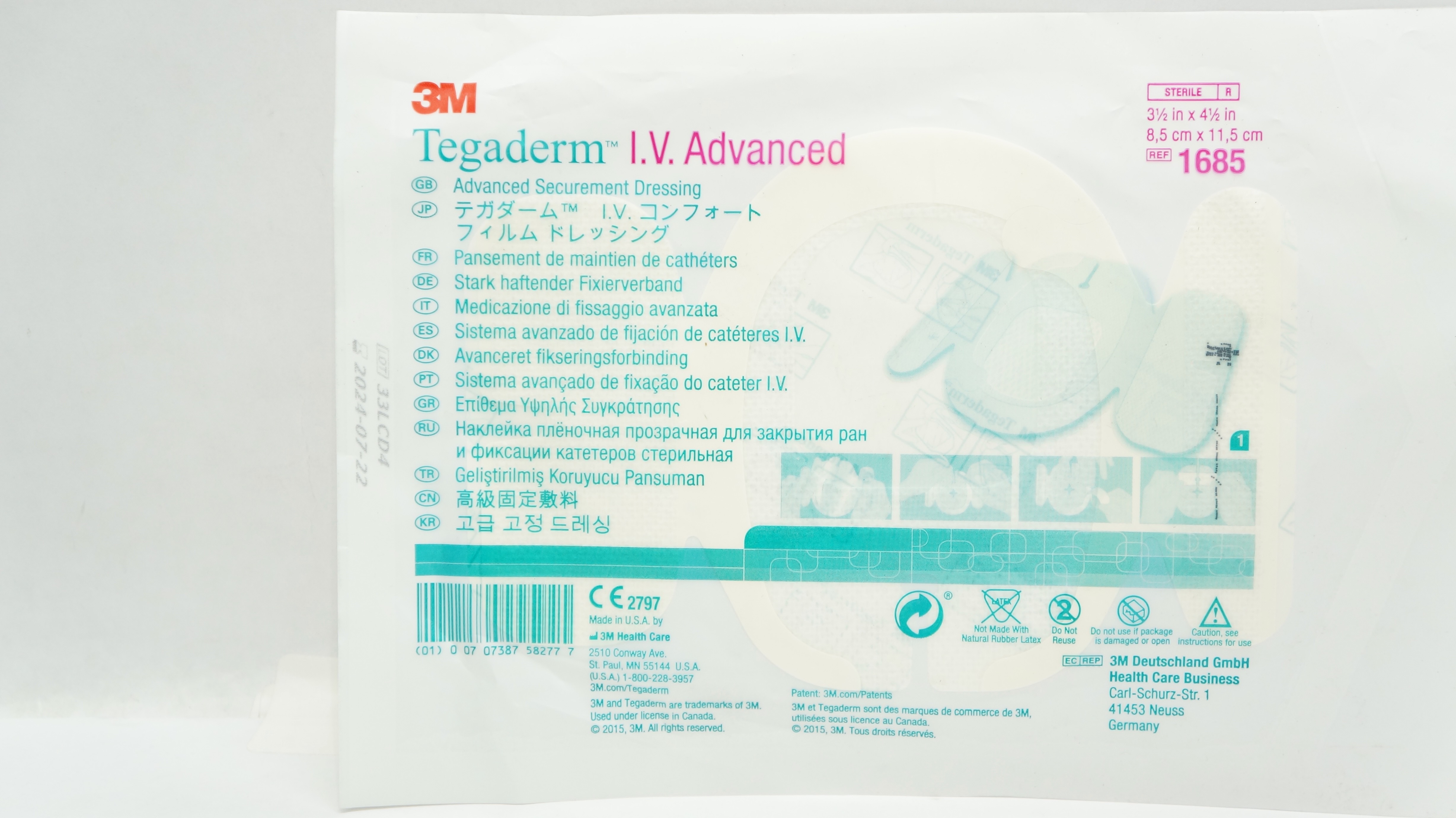 3M 1685 Tegadem I.V. Advanced Securement Dressing 3-1/2 x 4-1/2 inch