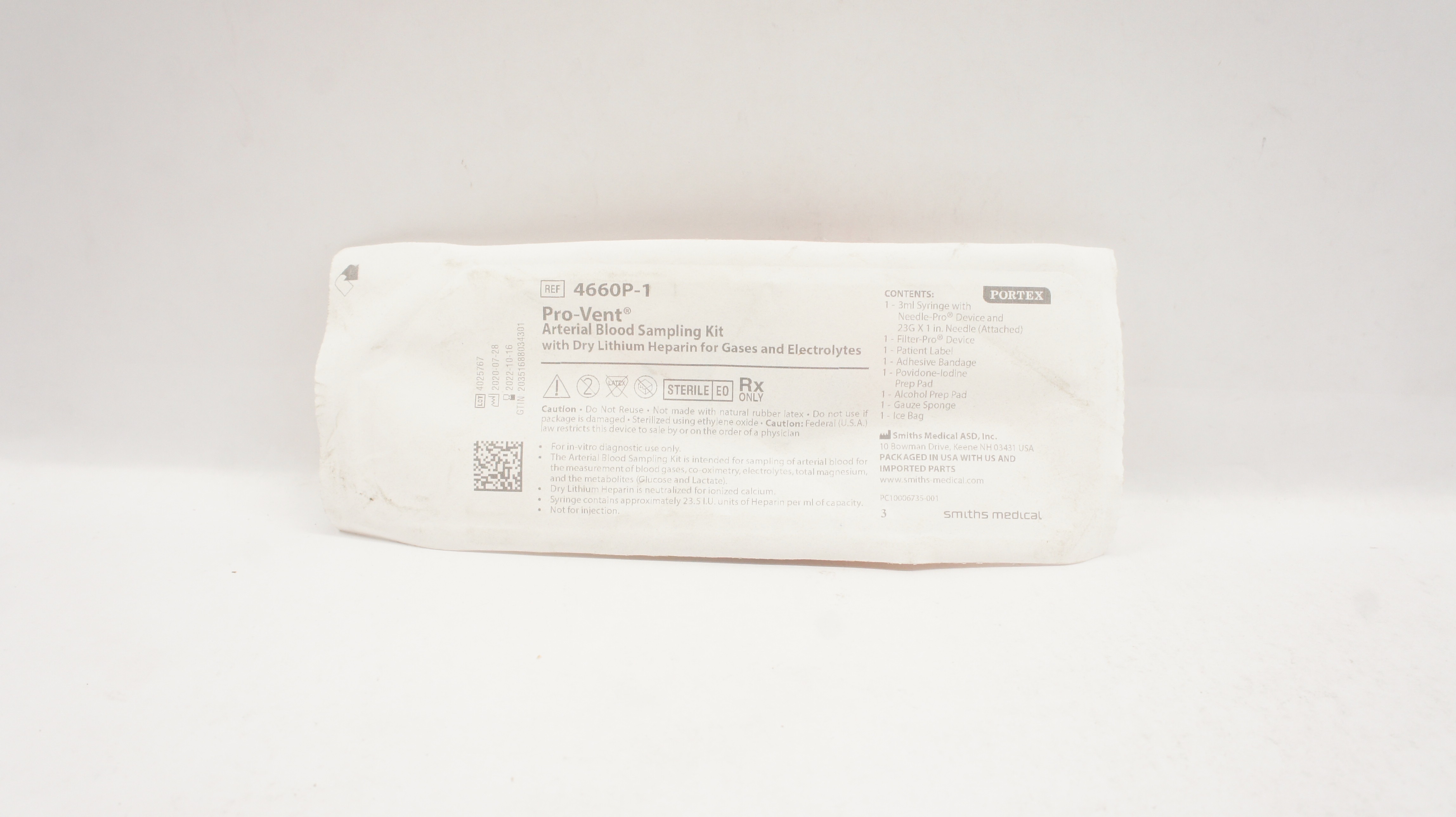 Smiths Medical 4660P-1 Portex Pro-Vent Arterial Blood Sampling Kit