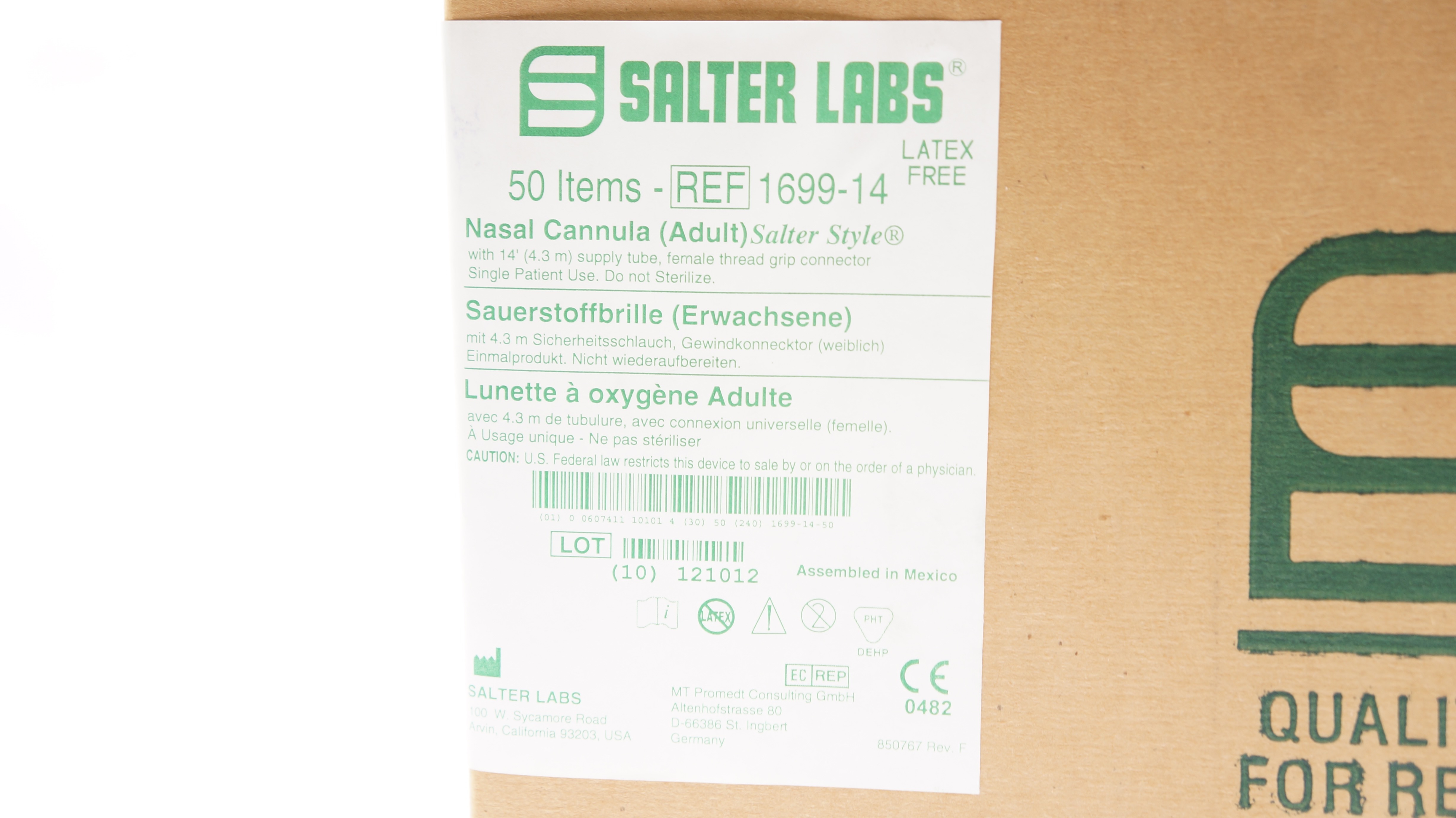 Salter Labs 1699-14 Salter-Style Nasal Cannula w/14Ft. Supply Tube - Box of 50