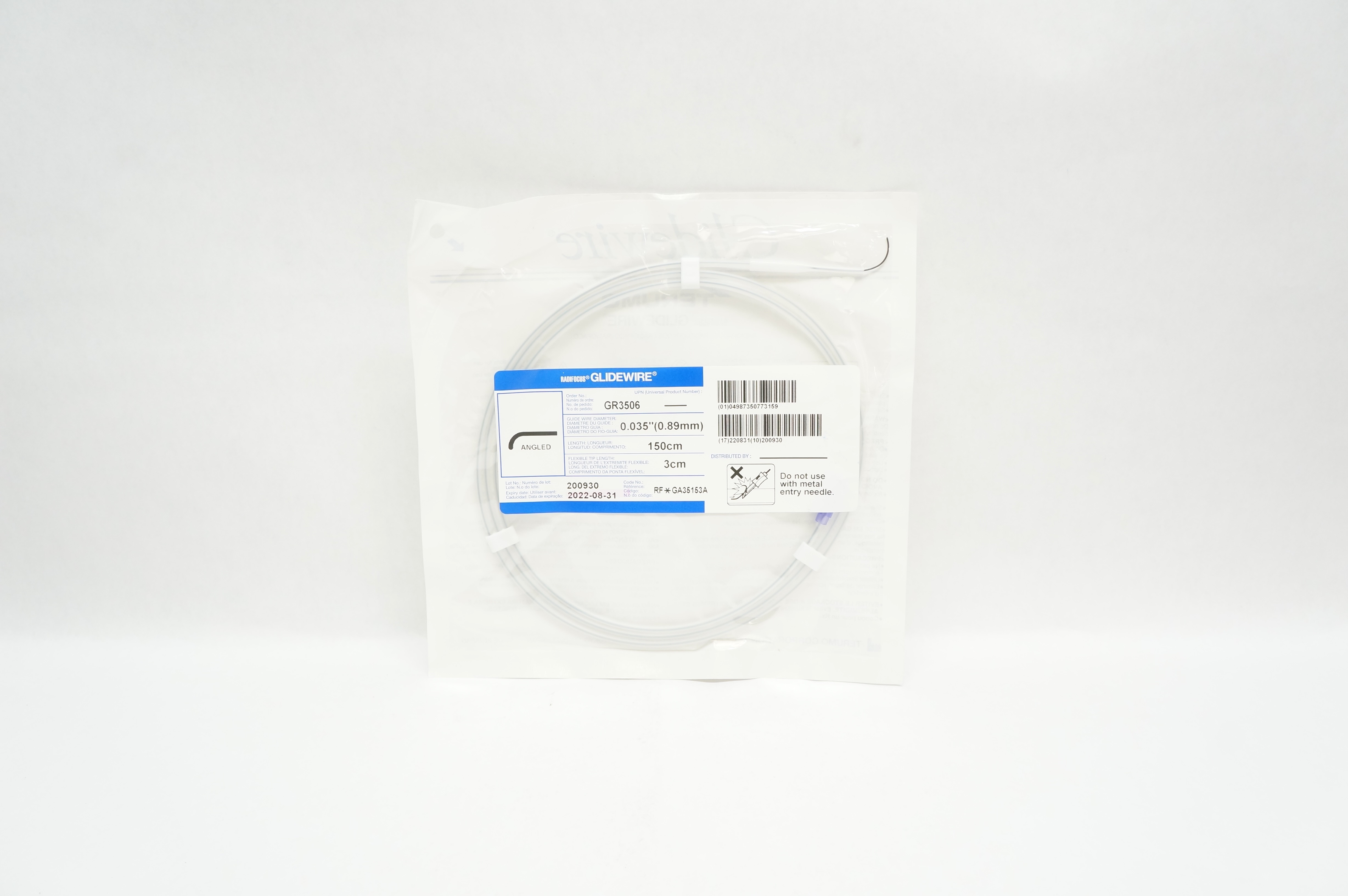 Terumo GA35153A Radifocus Glidewire, Angled 150cm x 0.035inch x 3cm (x)