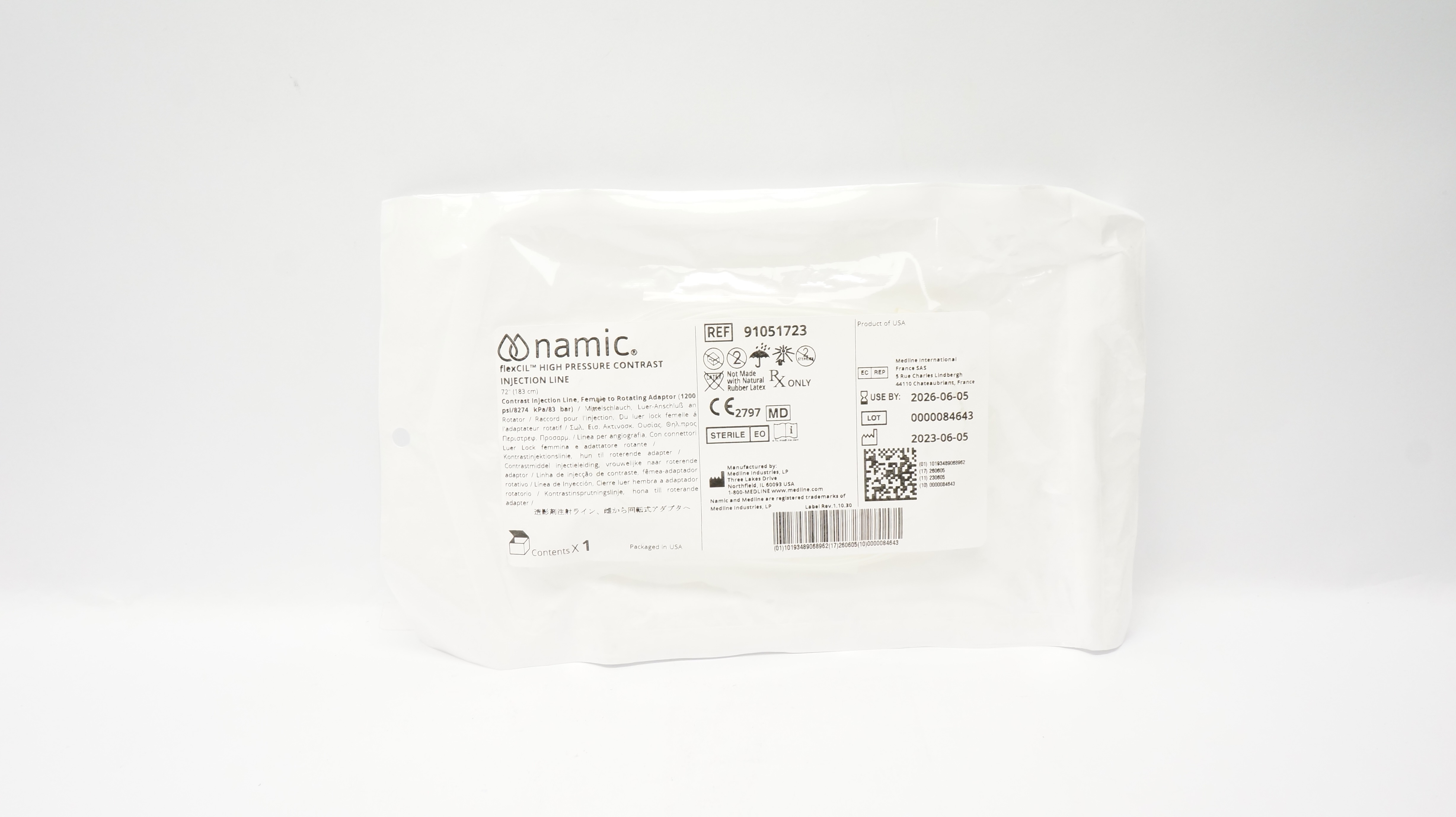 Navilyst 91051723 Namic flexCil High Pressure Contrast Injection Line 72inch