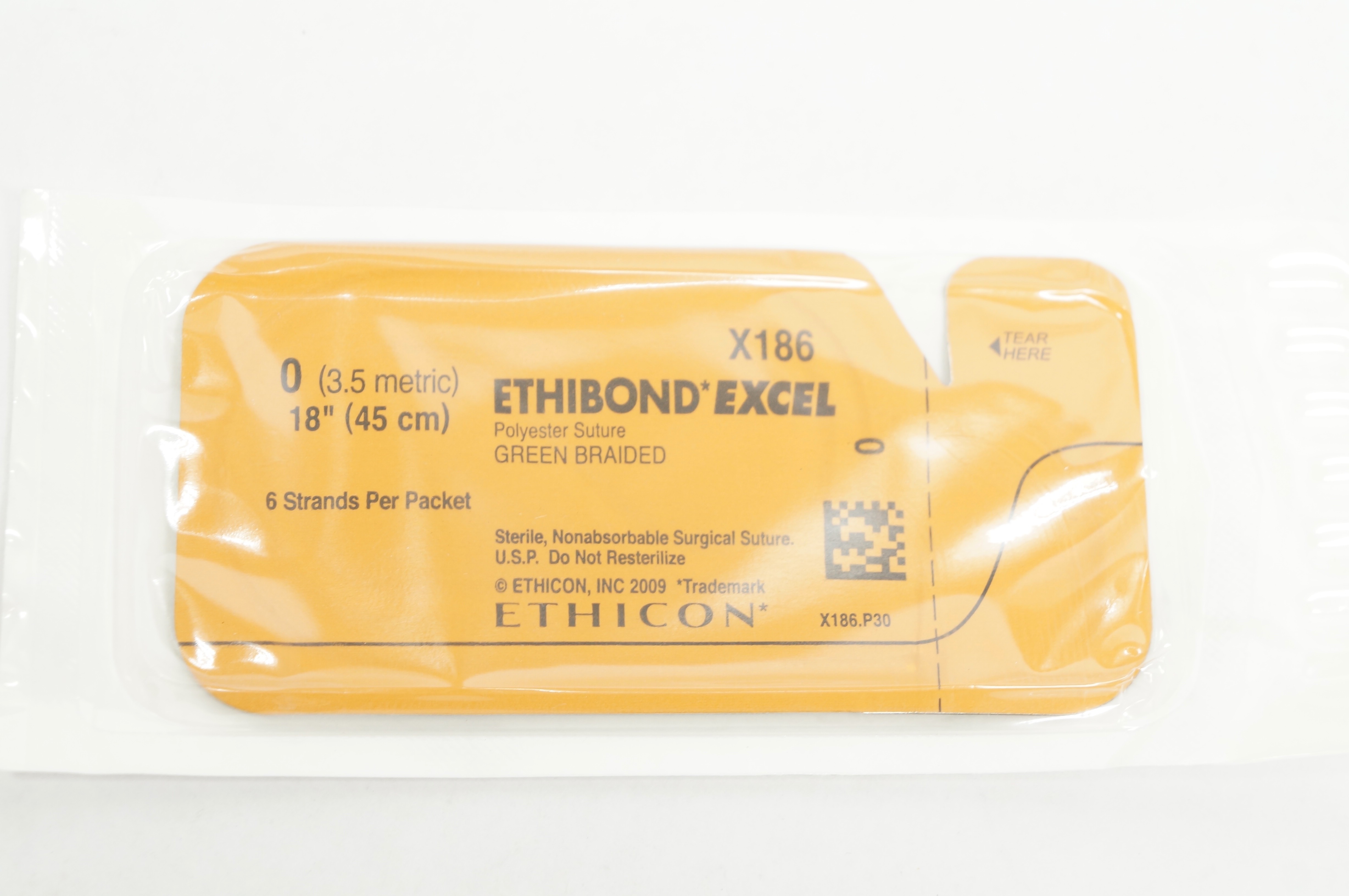 Ethicon X186 0 ETHIBOND EXCEL Polyester Stre. Green Braided 18 inch