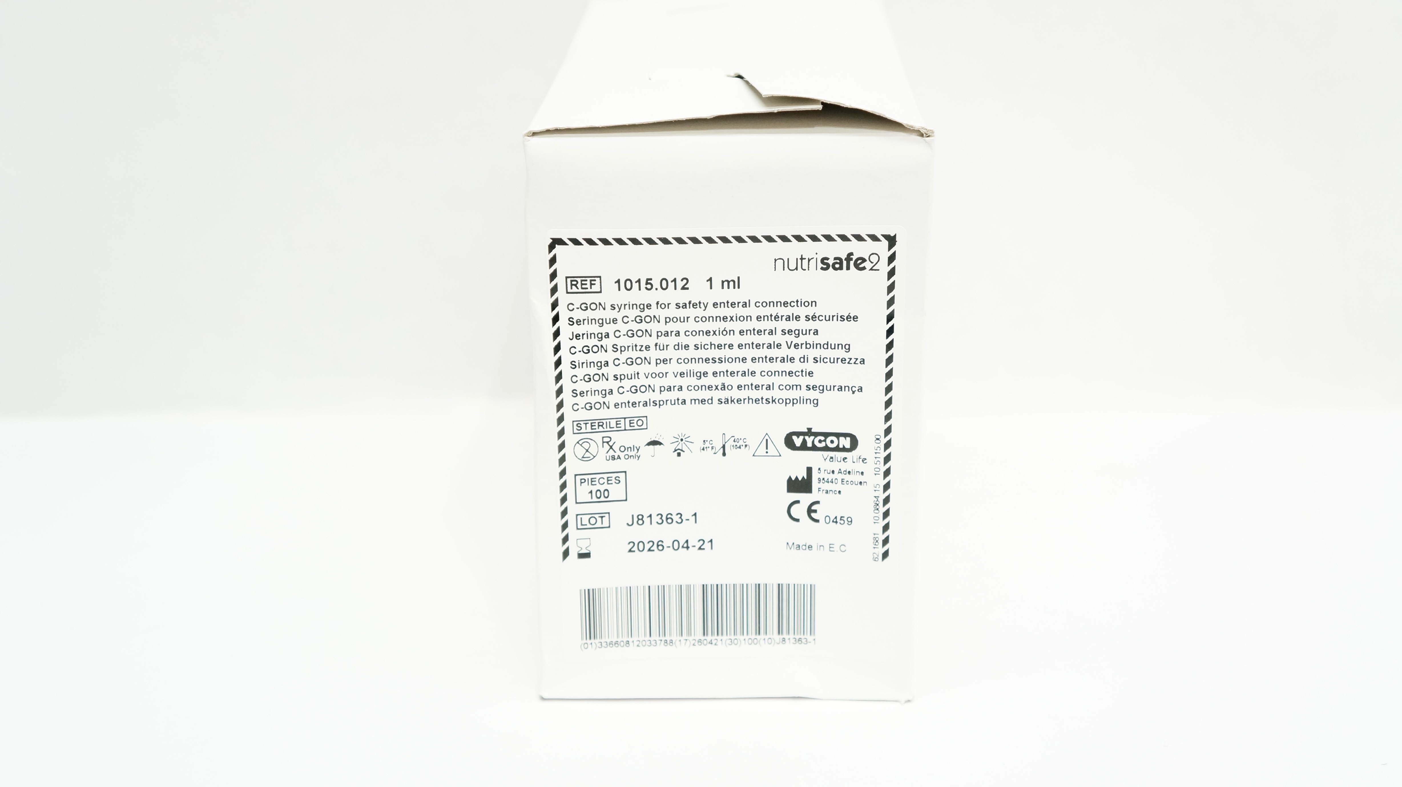 Vygon 1015.012 Nutrisafe2 C-Gon Syringe - Box of 100