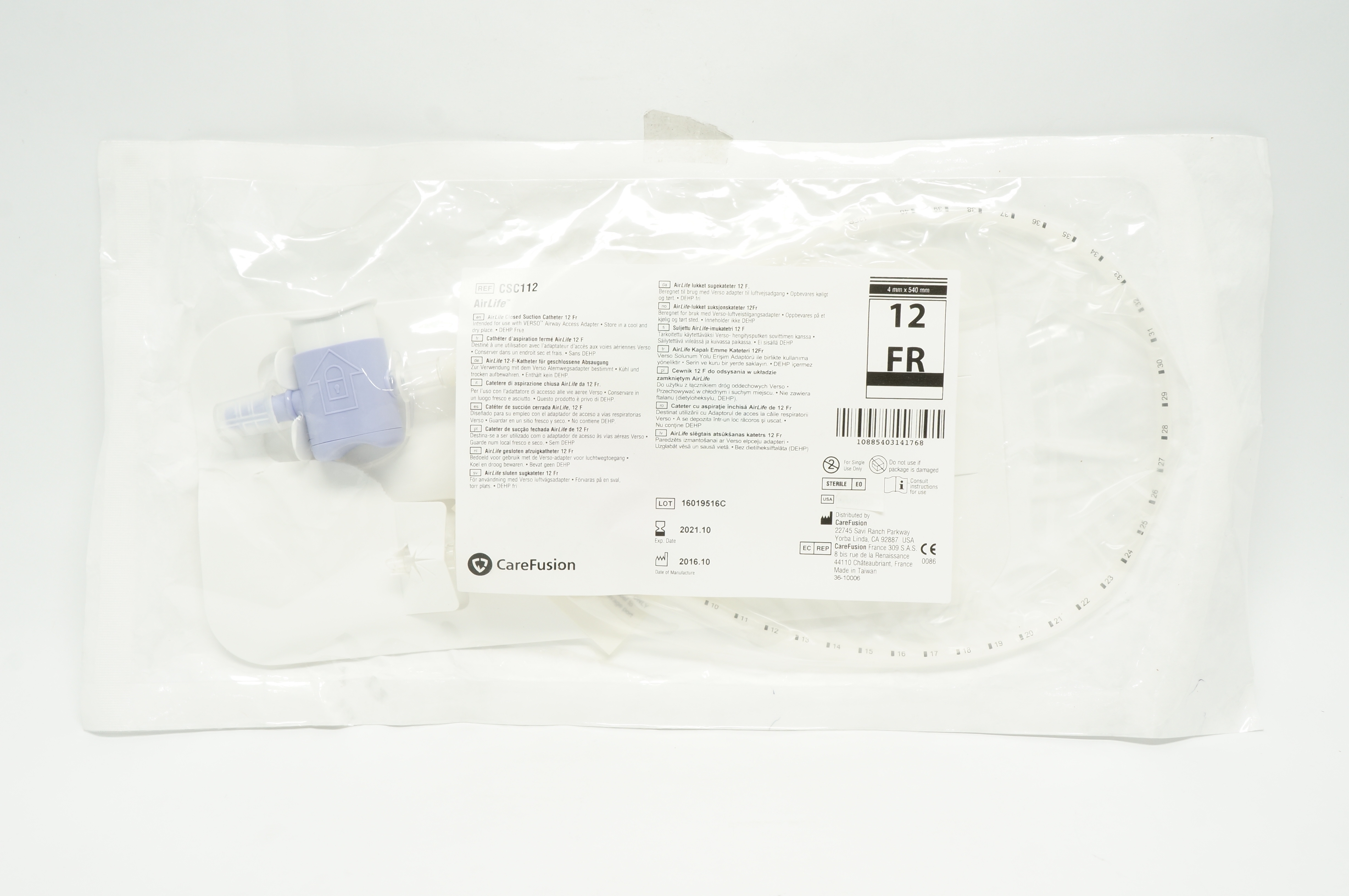 CareFusion CSC112 AirLife Closed Suction Cath. 12 Fr