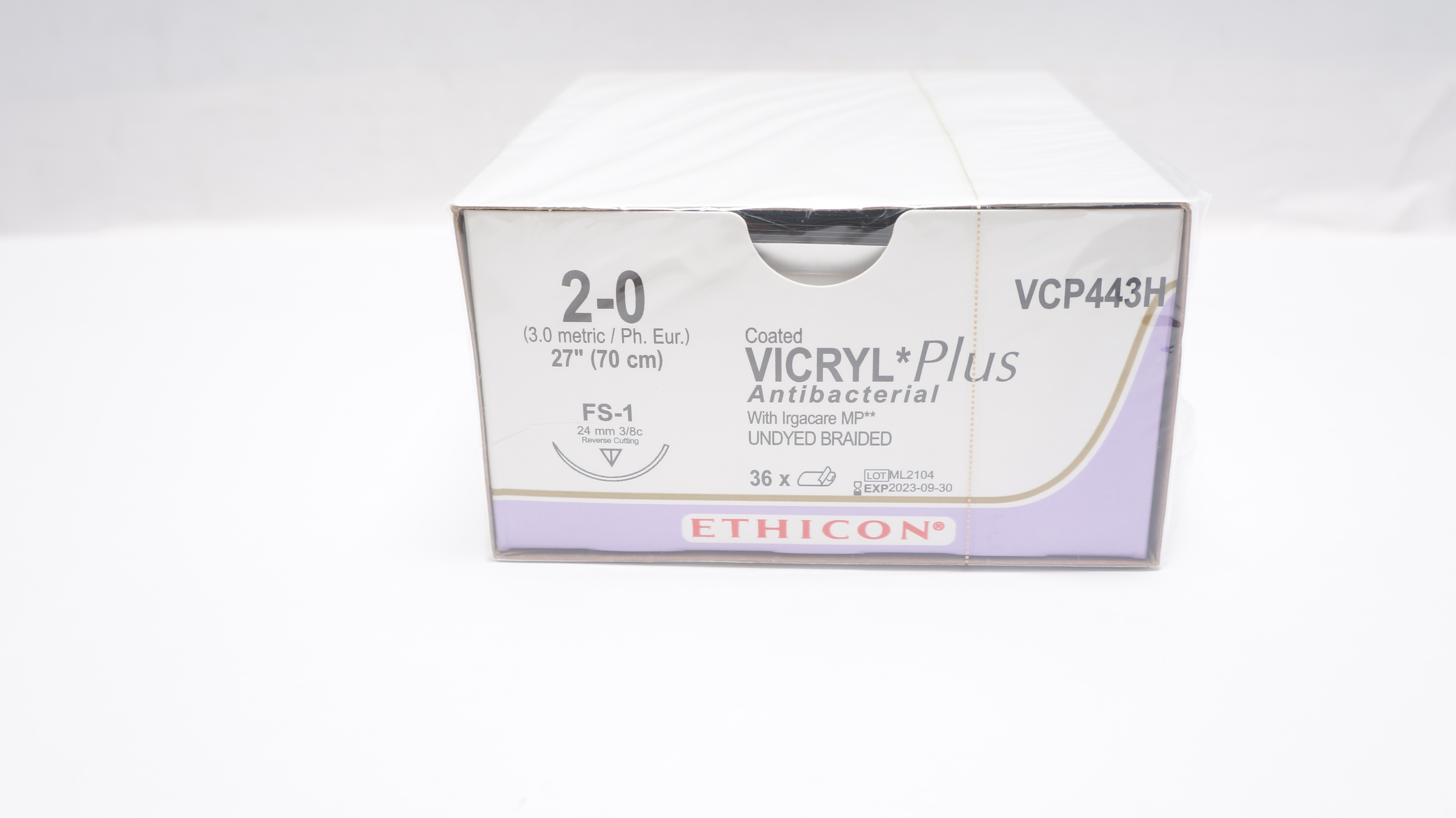 Ethicon VCP443H 2-0 Coated VICRYL Plus Antibacterial 27inch, FS-1(x) - Box of 36