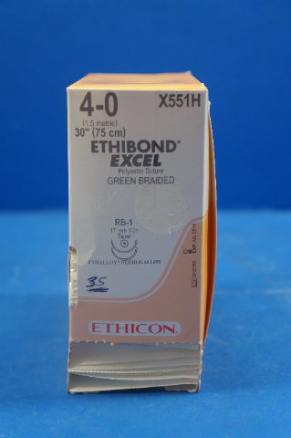 Ethicon X551H 4-0 ETHIBOND EXCEL, RV-1 17mm 1/2c Taper, Green Braided, 30 - Box of 35