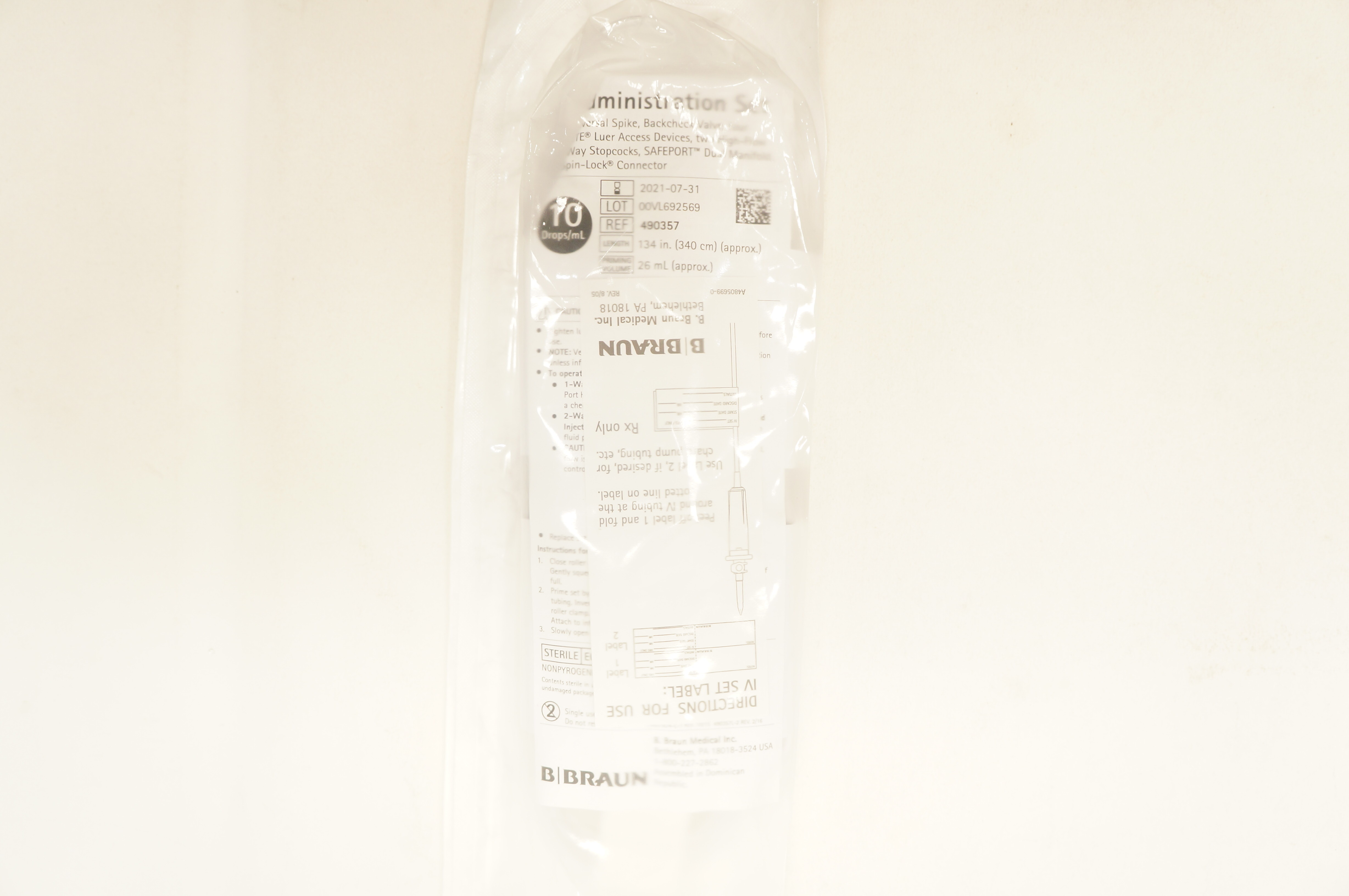 Braun 490357 IV Administration Set 10 Drops/mL 26mL x 134 inch (Approx.) (x)