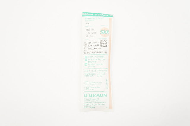 Braun 4252543-02 Introcan Safety IV Cath. 20G x 1 inch 65ml/min