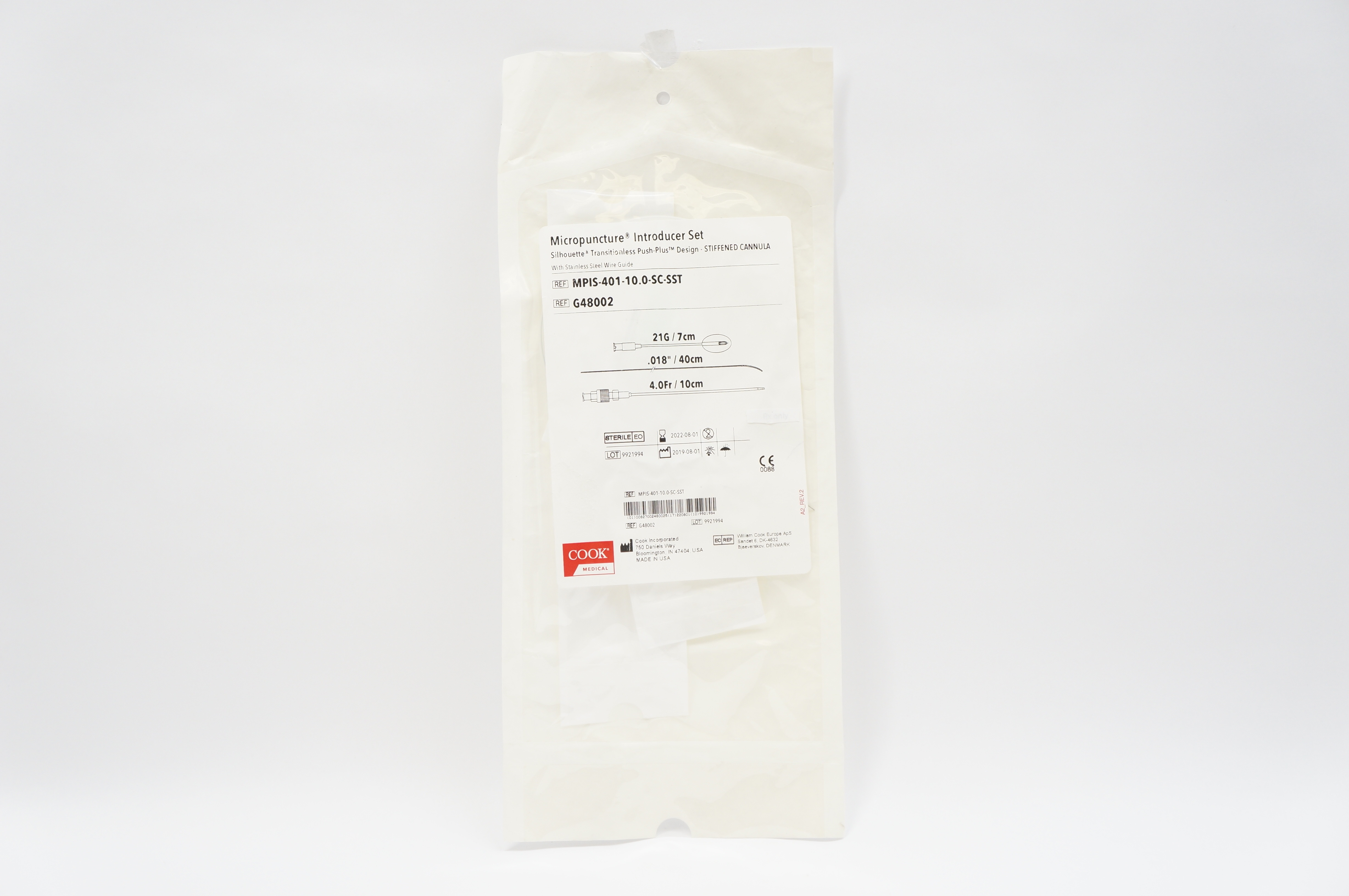 Cook G48002 Micropuncture Introducer Set, Transitionless, Stiffened, 4.0Fr/10cm