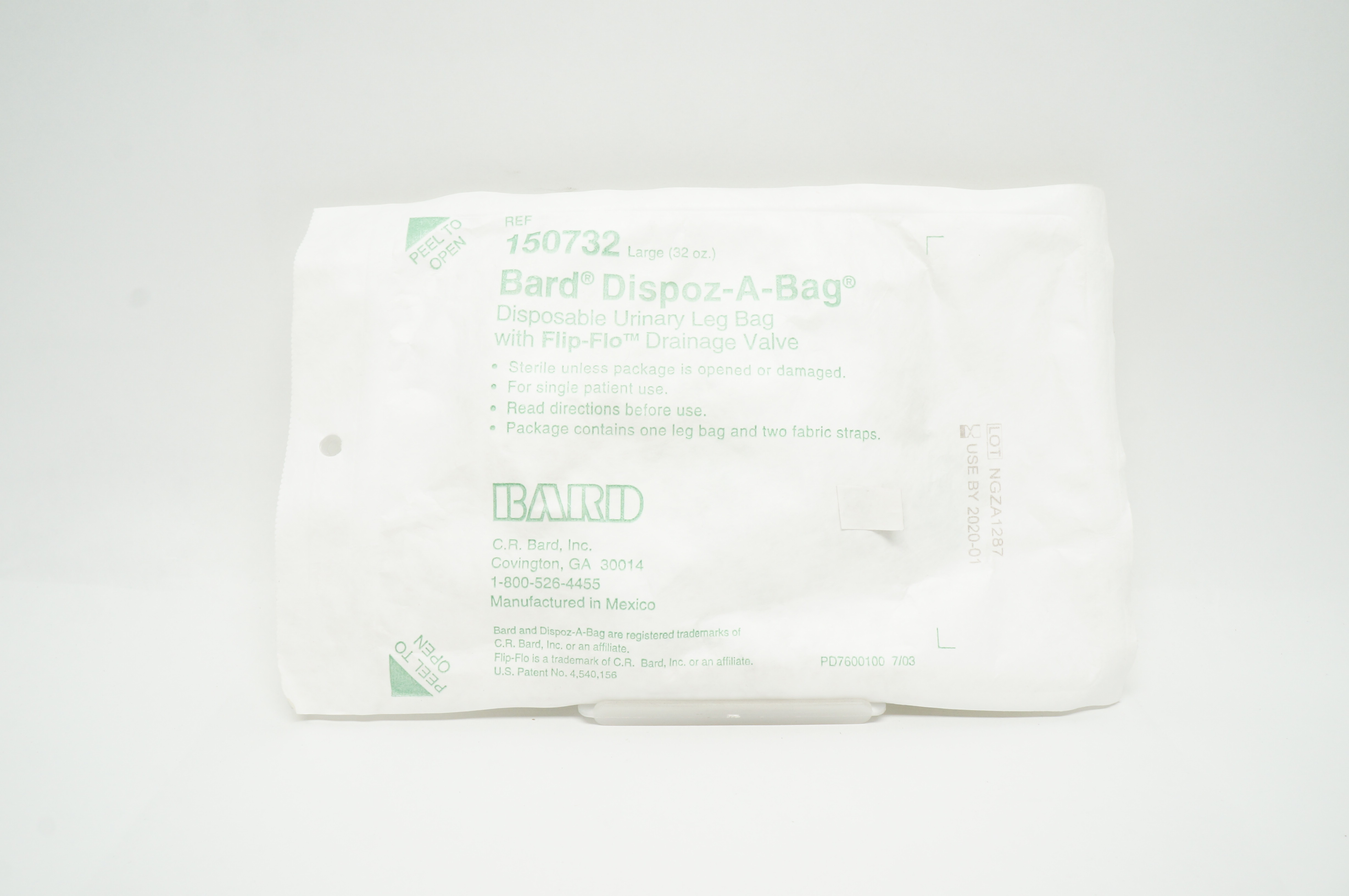 Bard 150732 Dispoz-A-Bag Disposable Urinary Leg Bag, Large 32oz. (x)