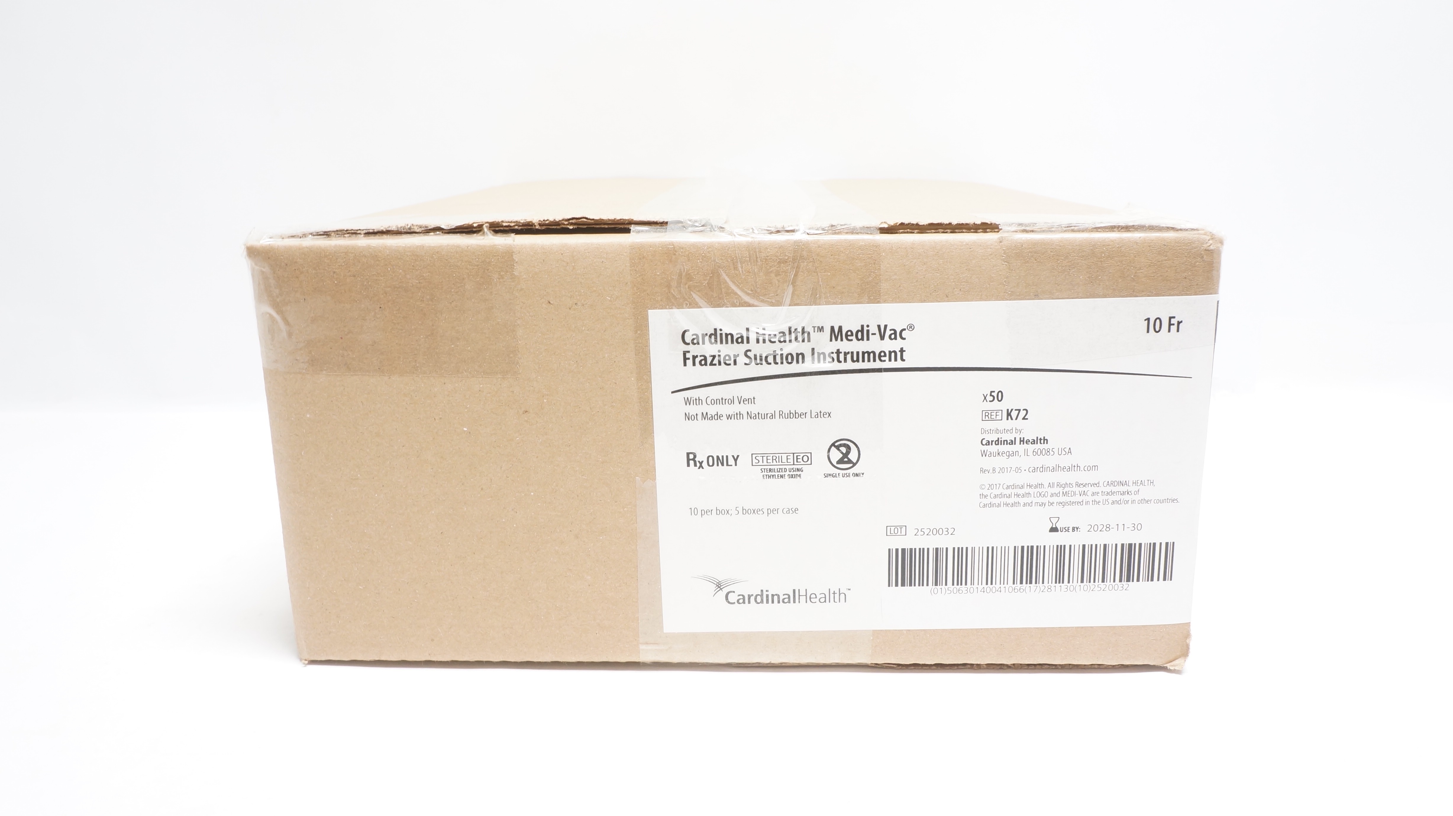 Cardinal Health K72 Medi-Vac Frazier Suction Instrument 10Fr - Box of 50