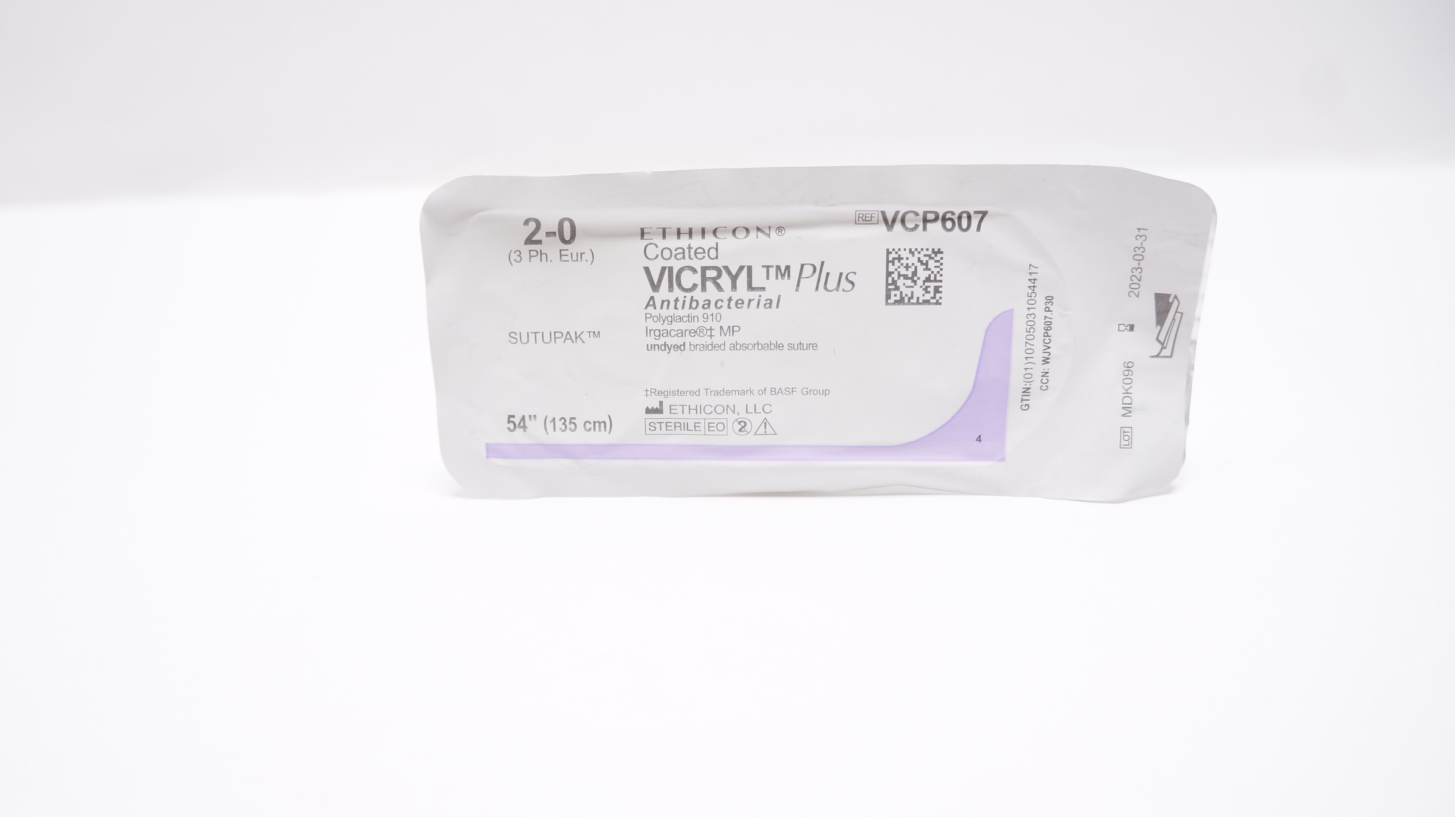 Ethicon VCP607 2-0 Coated Vicryl Plus Antibacterial Stre, 54inch (x)