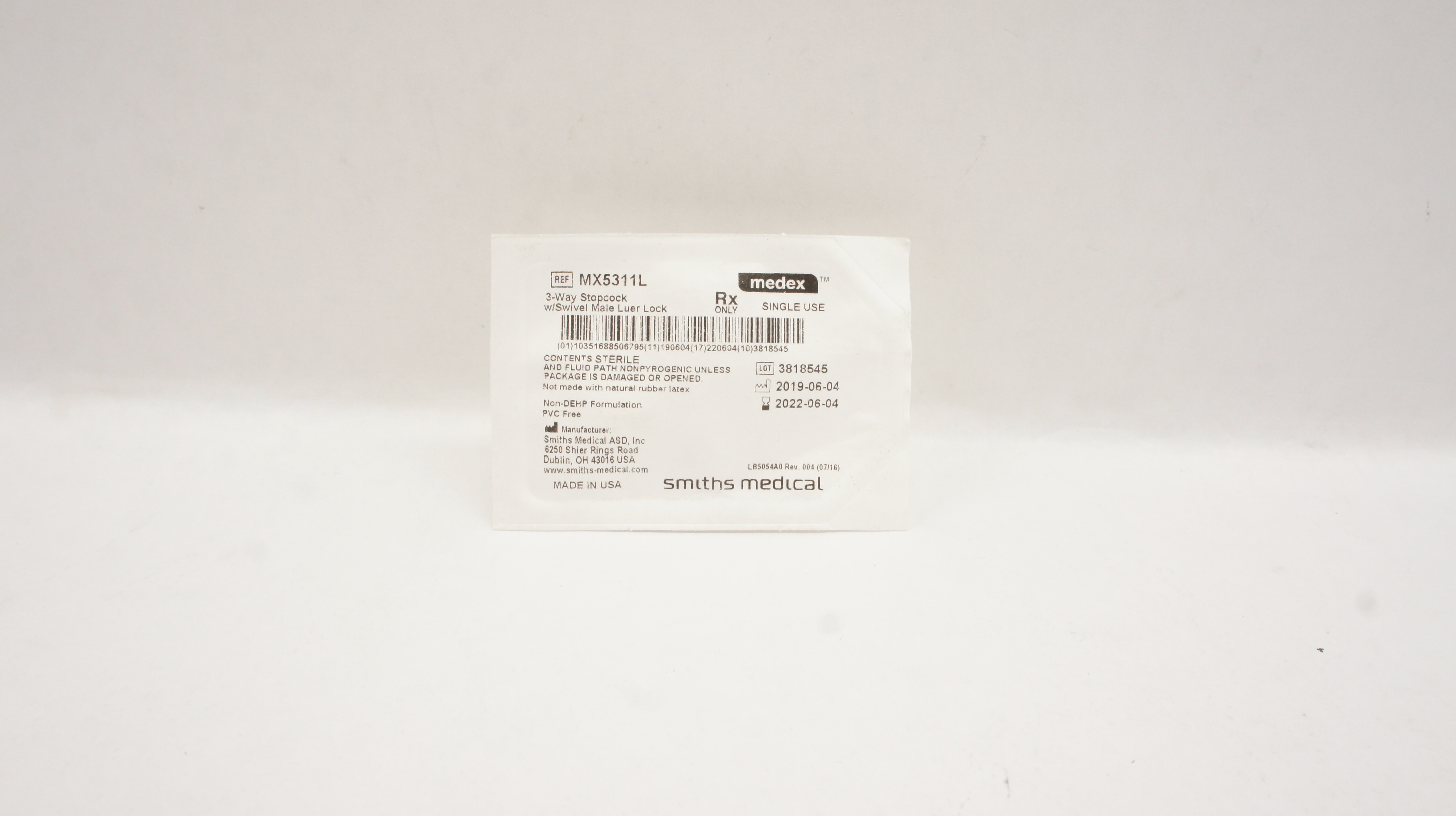Smiths Medical MX5311L Medex 3-Way Stopcock w/Swivel Male Luer Lock (x)
