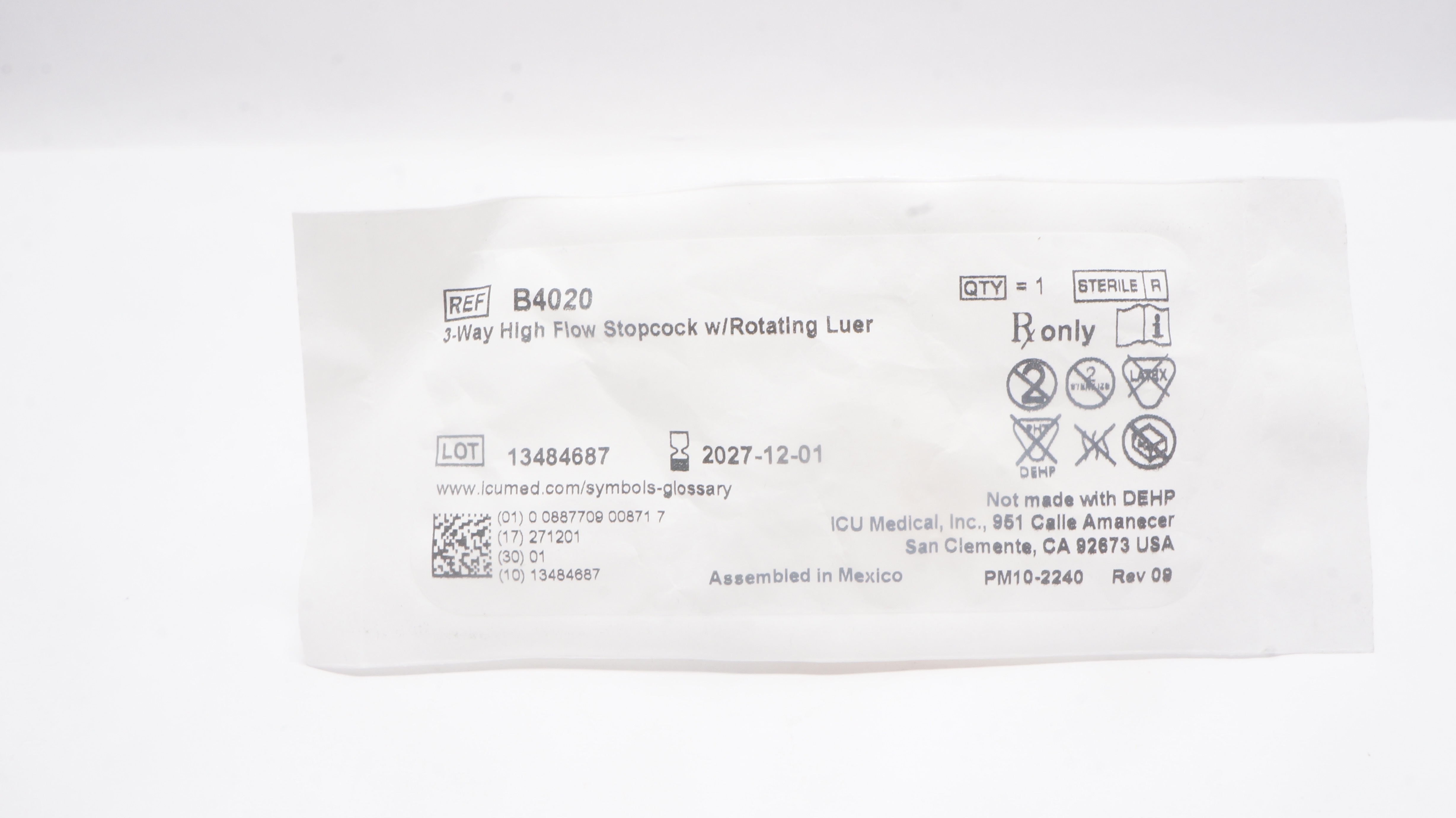 ICU Medical B4020 3-Way High Flow Stopcock w/Rotating Luer