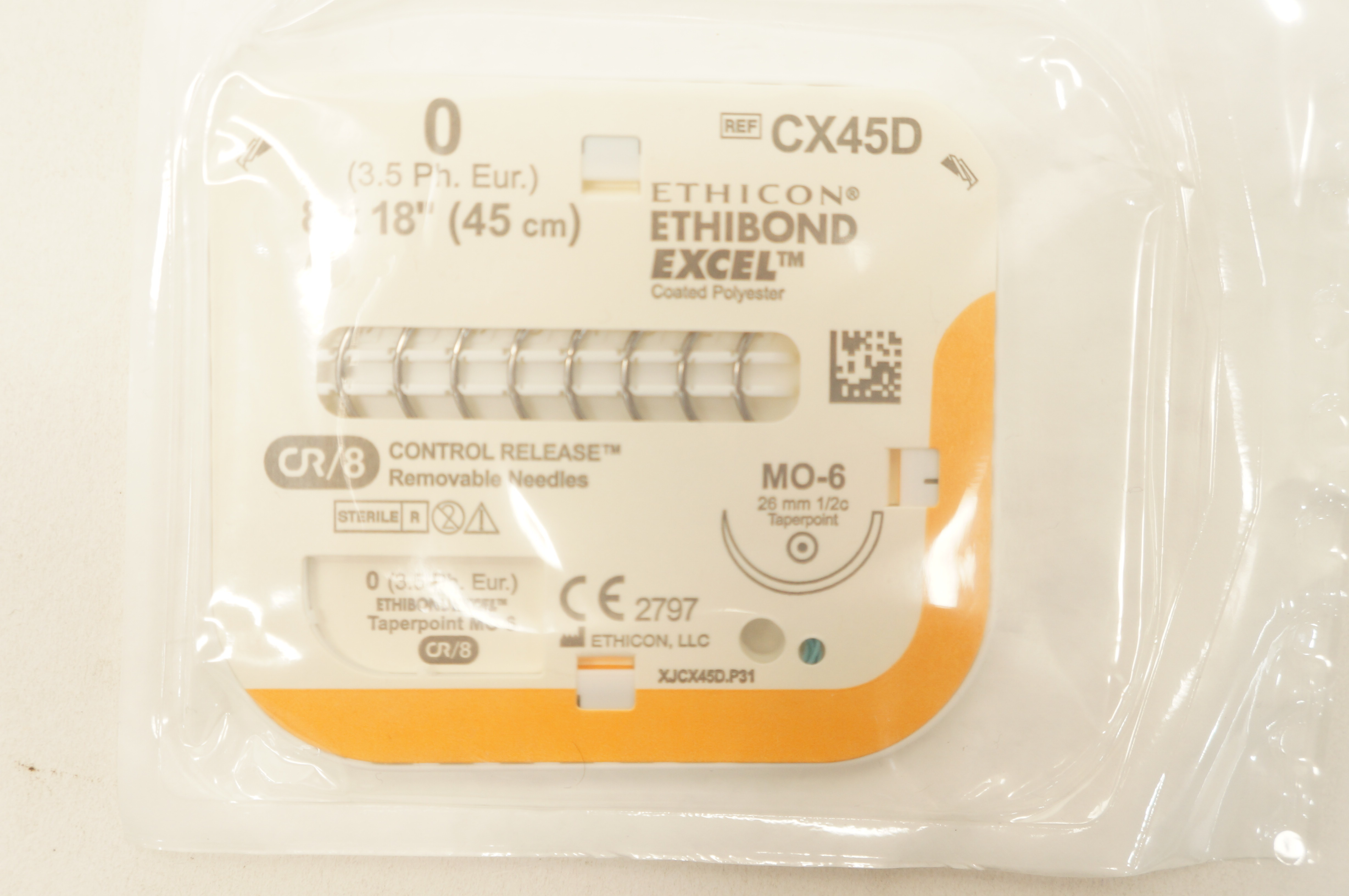 Ethicon CX45D 0 Ethibond Excel Braided Stre MO-6 26mm 1/2c Taperpoint 8x18 inch