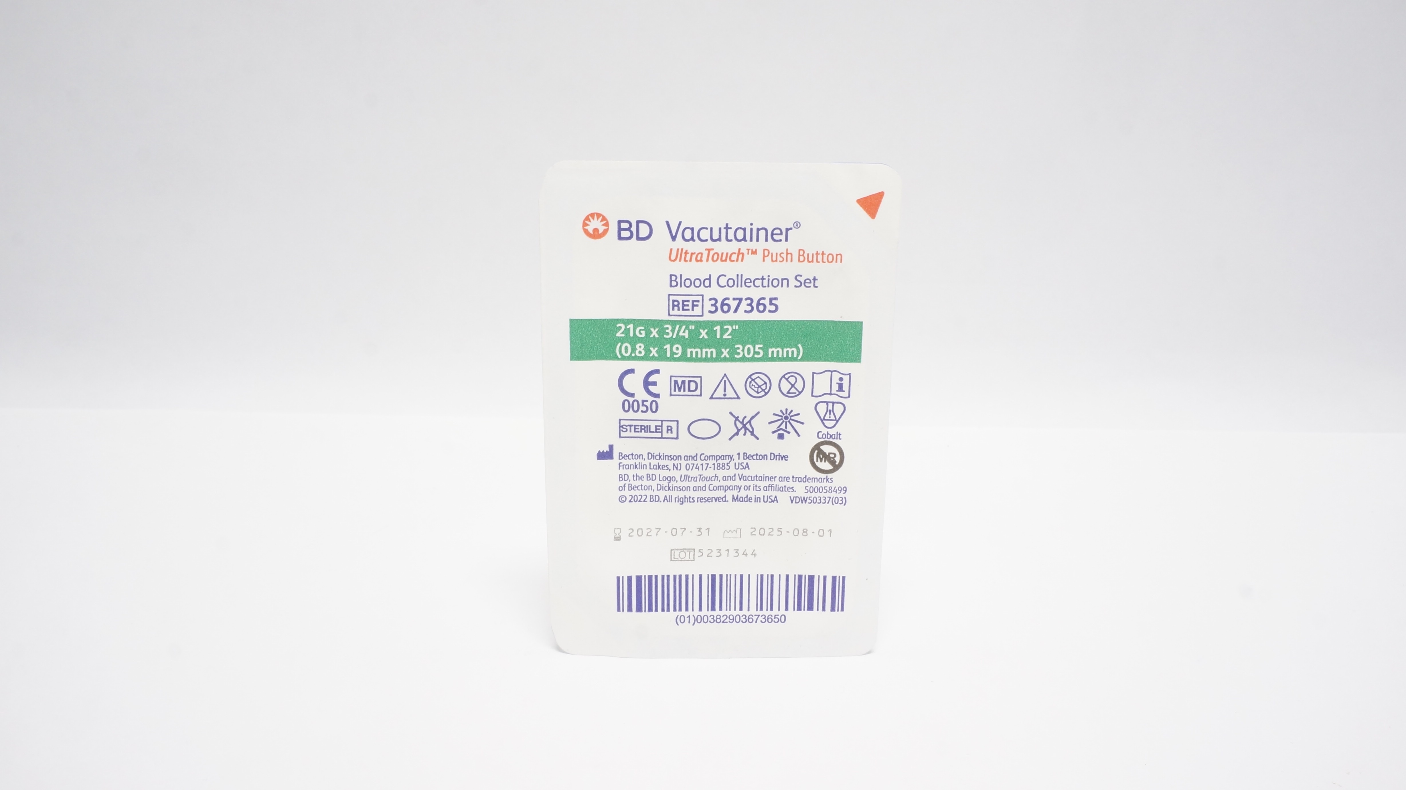 BD 367365 Vacutainer Push Button Blood Collection Set 21G x 3/4inch x 12inch