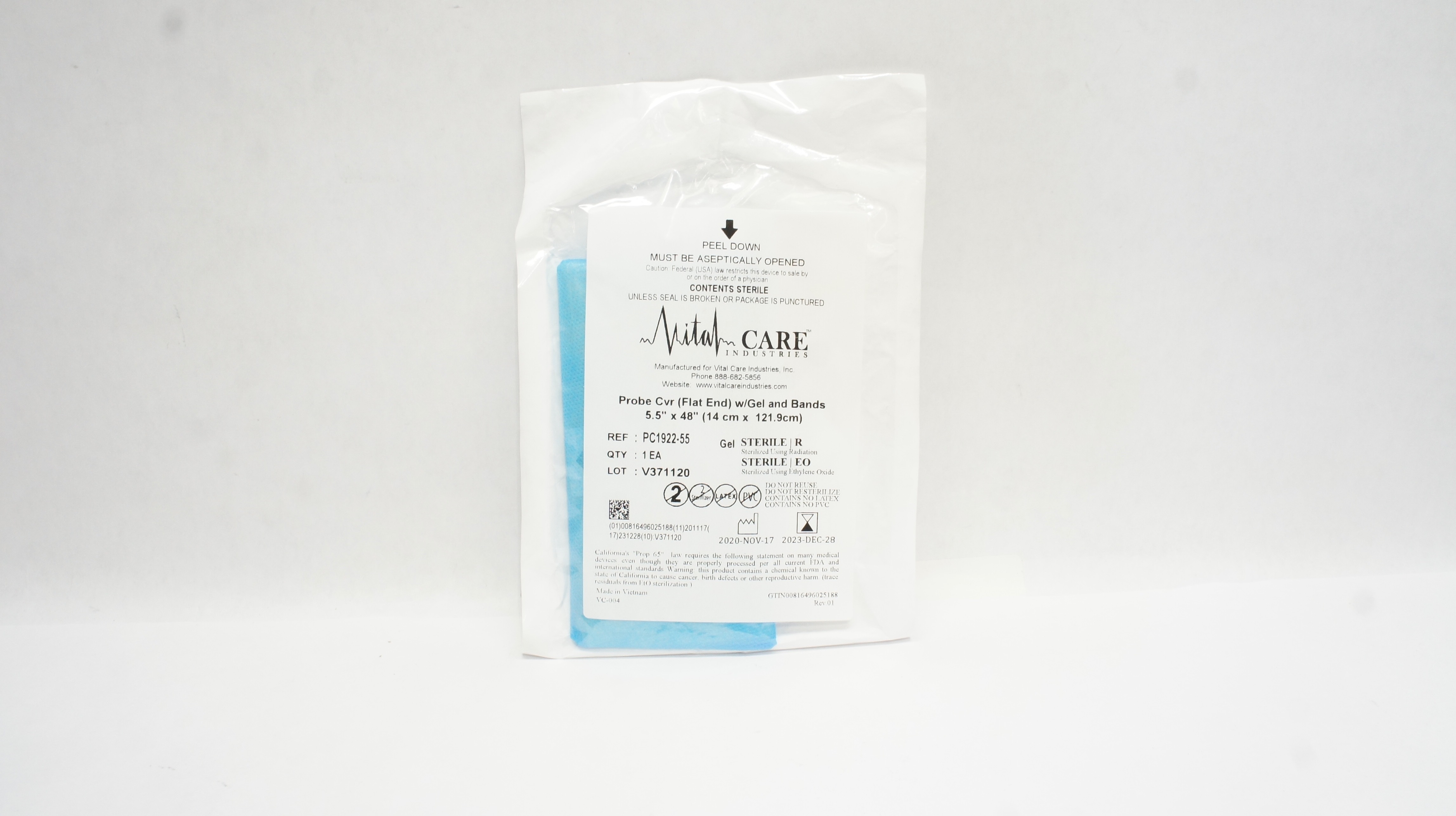 Vital Care PC1922-55 Probe Cover w/Gel and Bands 5.5inch x 48inch