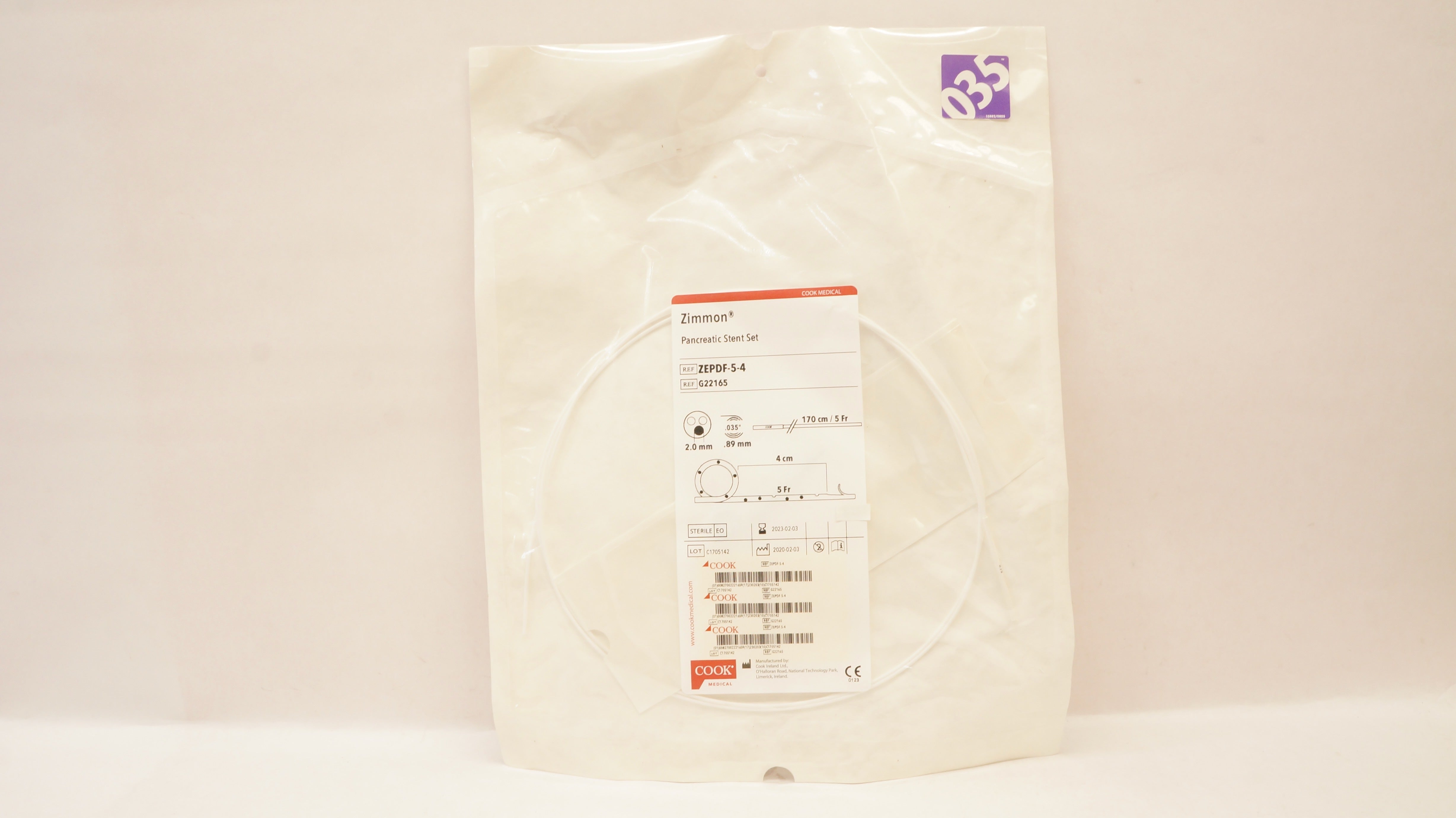 Cook Medical G22165 Zimmon Pancreatic Stent Set 5Fr (x)