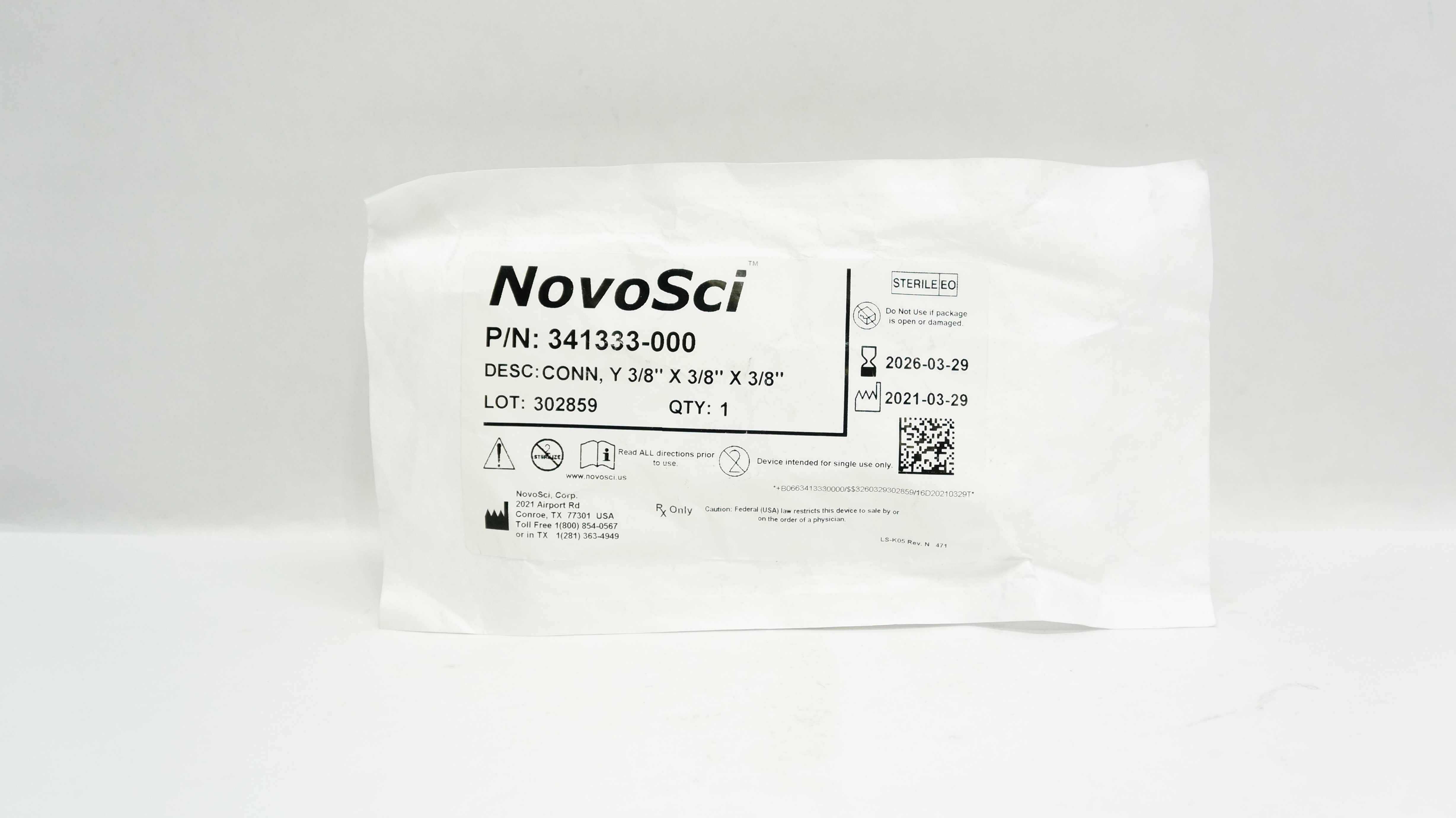 NovoSci 341333-000 Connector 3/8inch x 3/8inch x 3/8inch