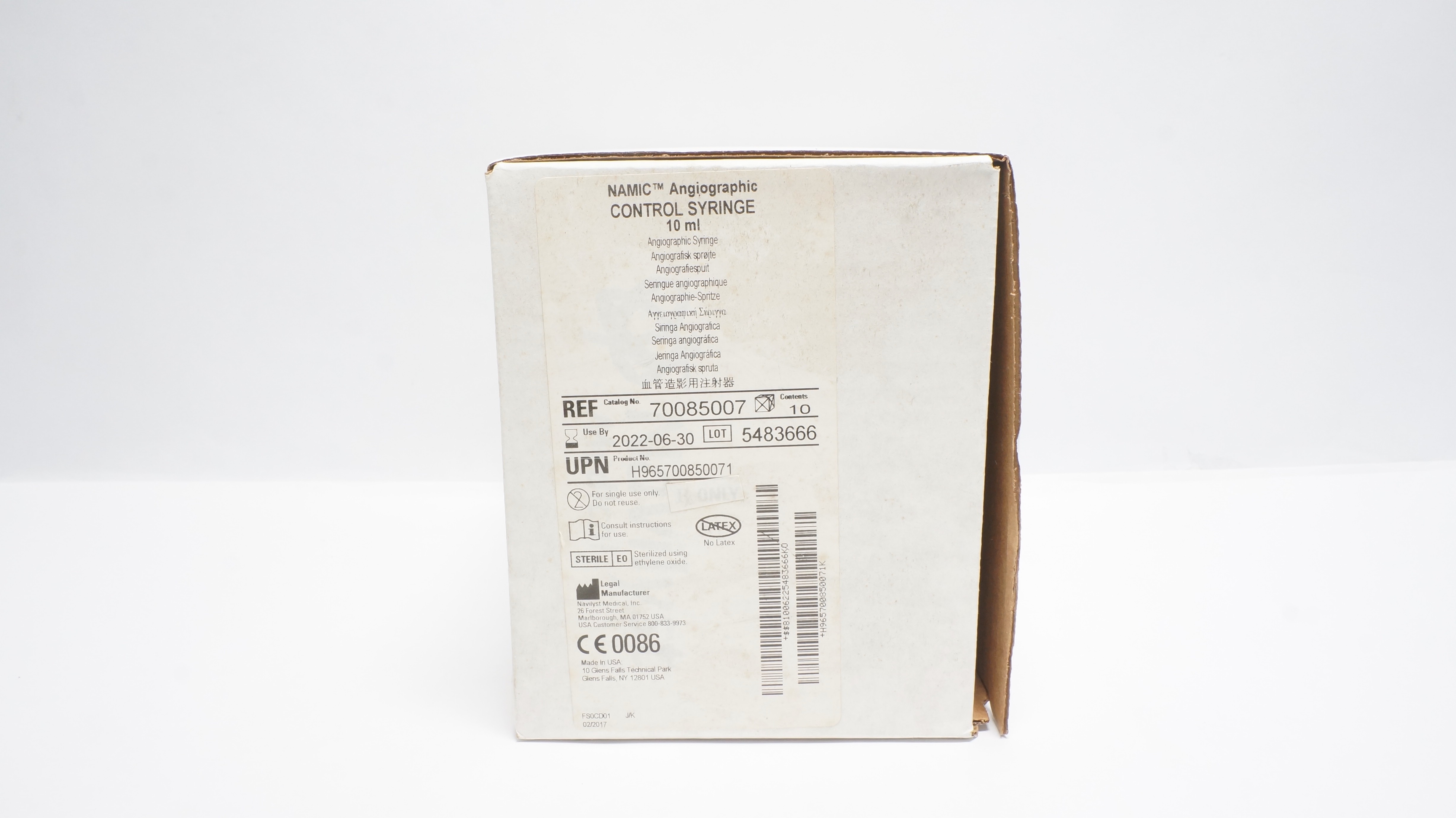 Navilyst Medical 70085007 Namic Angiographic Control Syringe 10ml (x) -Box of 10