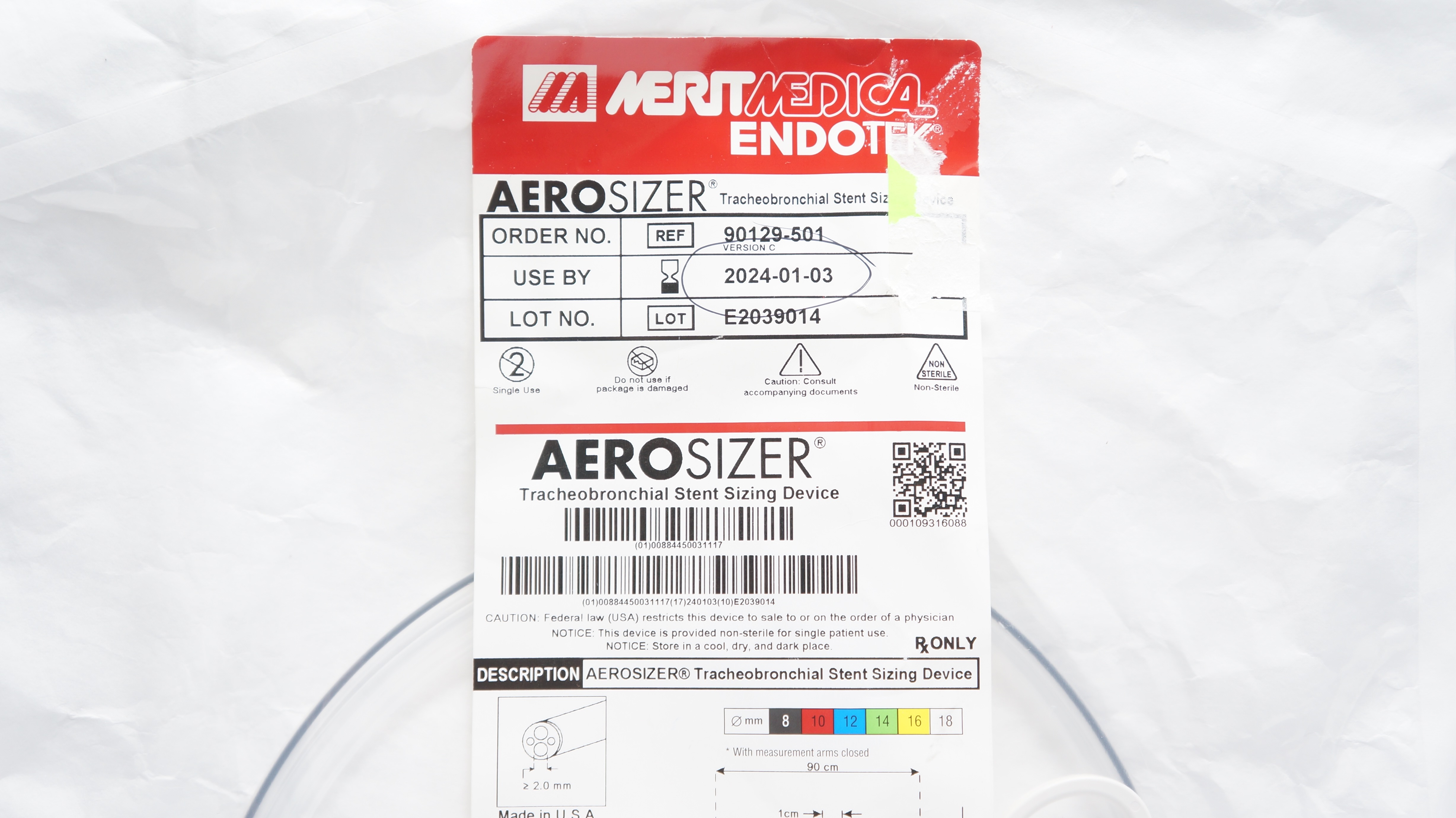 Merit Medical 90129-501 AeroSizer Stnt Sizing Device 90cm x .066inch (x)