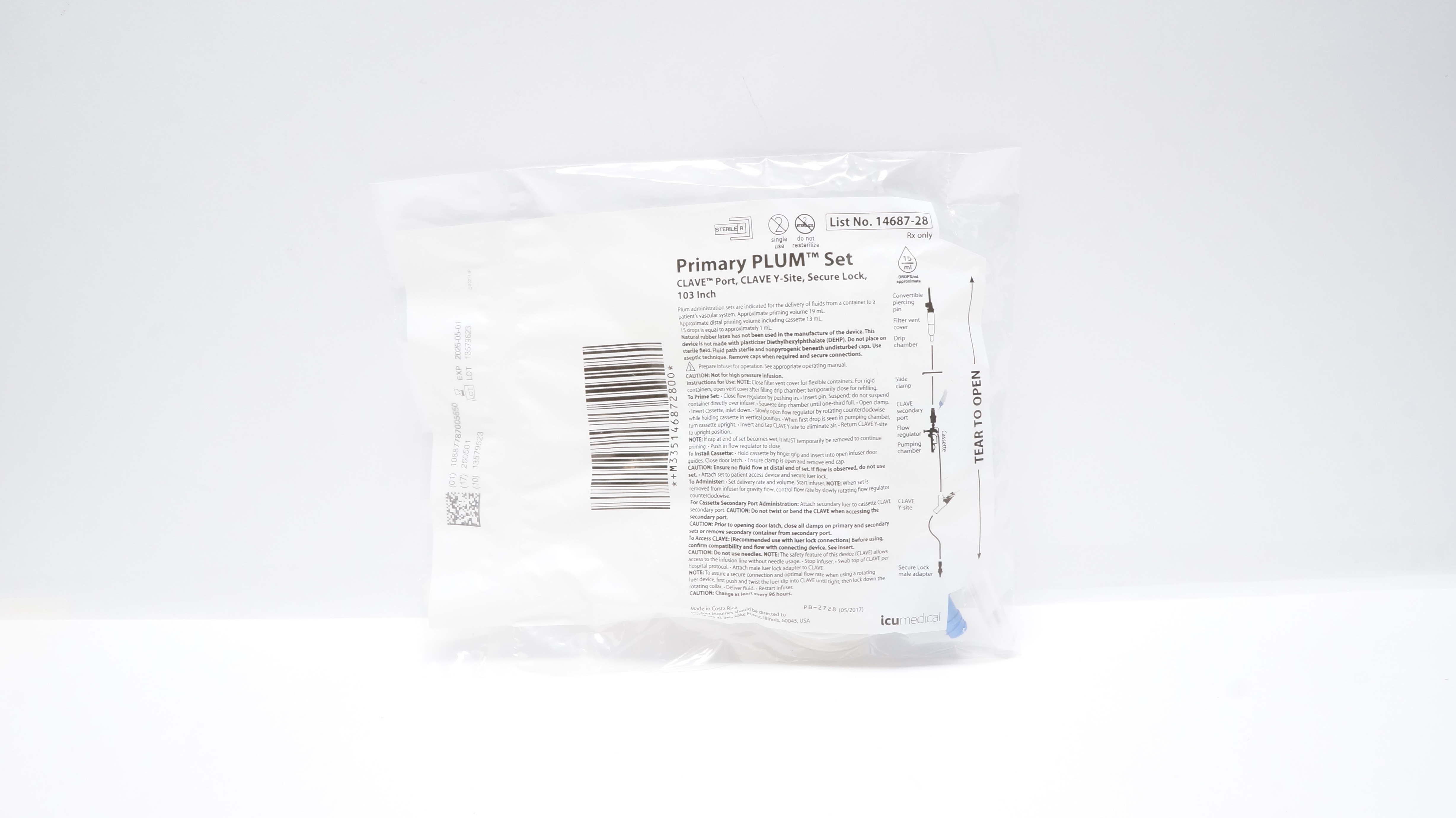 ICU Medical 14687-28 Primary Plum Set Clave Port Y-Site 103inch 15Drops/ml