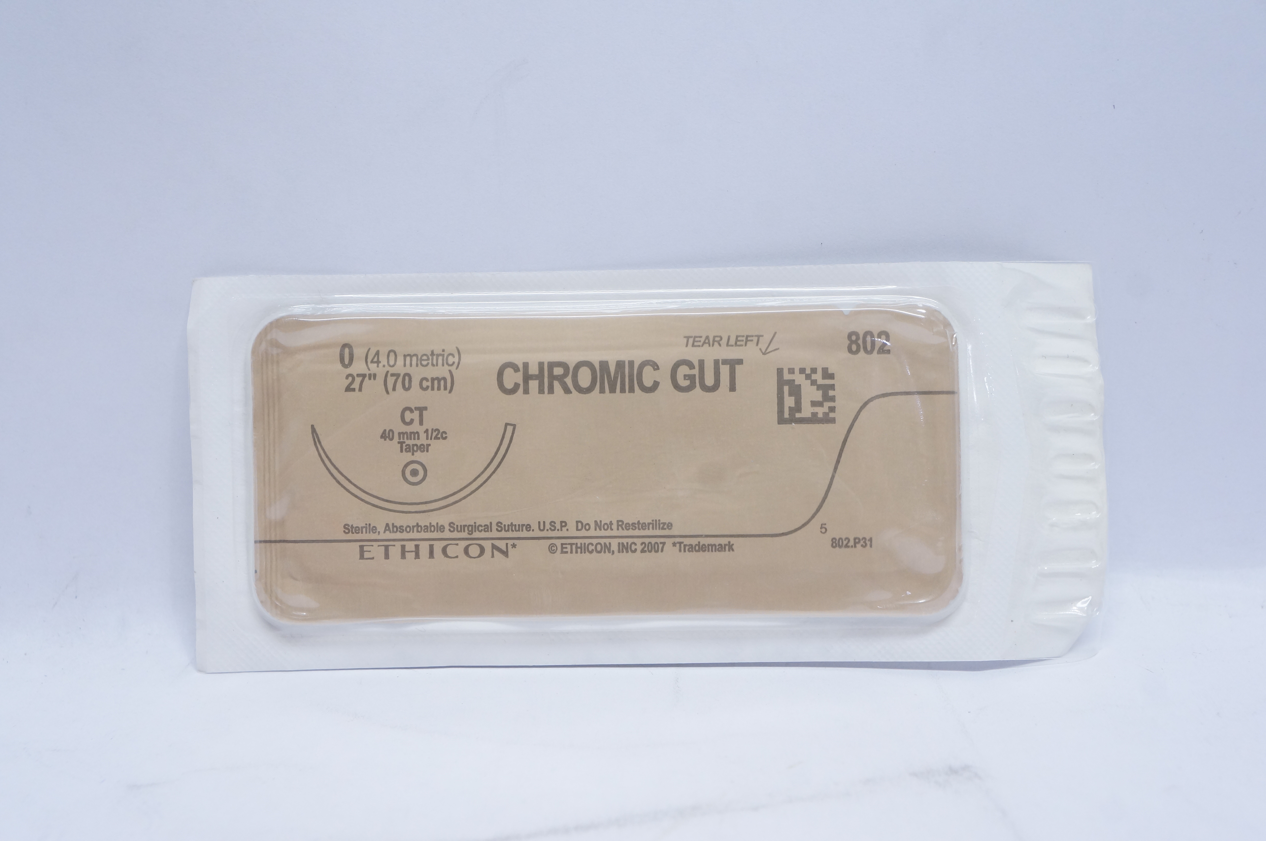 Ethicon 802 0 CHROMIC GUT, CT, 40mm 1/2c Taper, 27inch