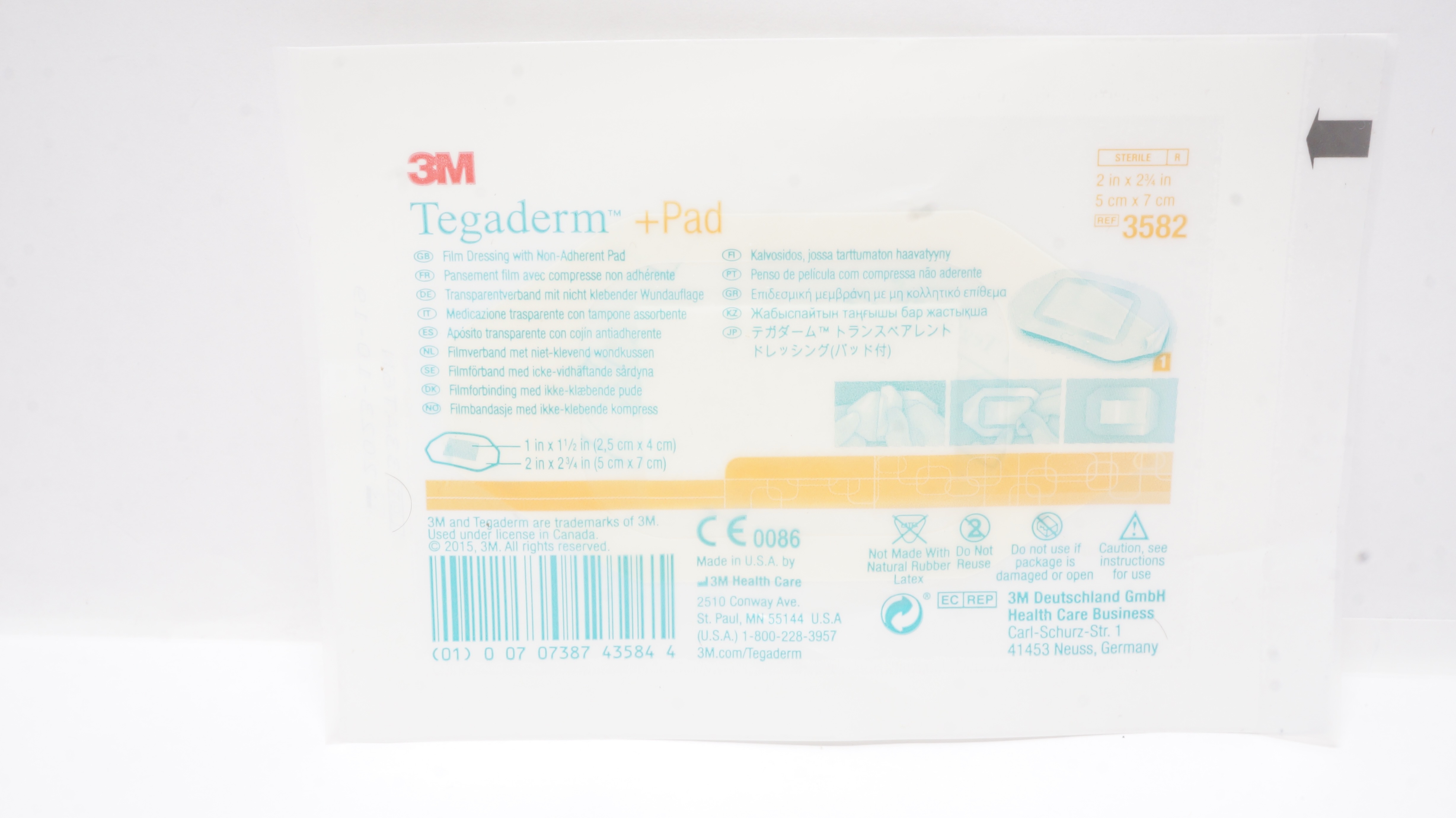 3M 3582 Tegaderm Film Dressing W/Non-Adherent Pad 2inch x 2-3/4In