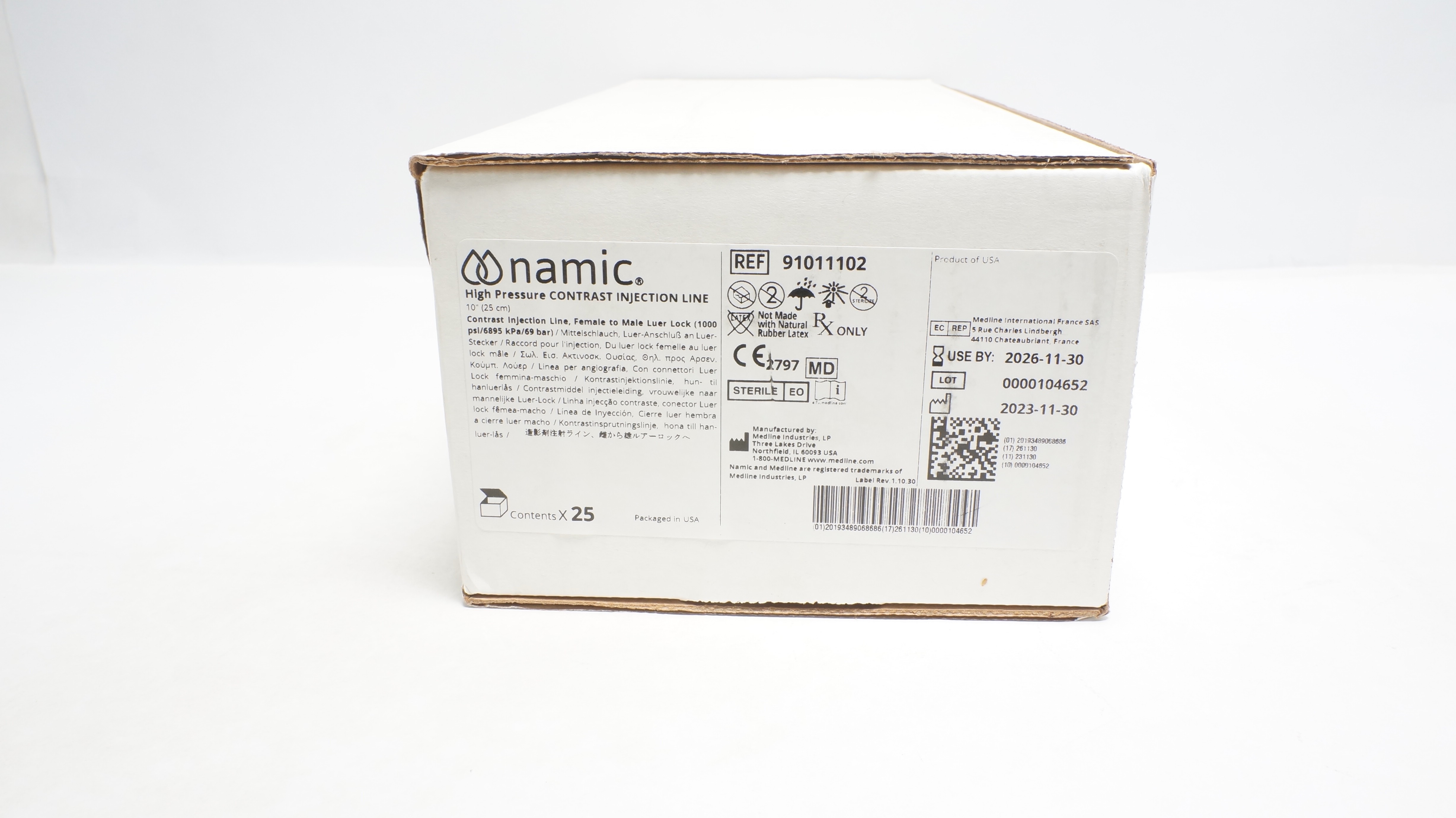 Medline 91011102 Namic High-Pressure Contrast Injection Line 10 inch - Box of 25