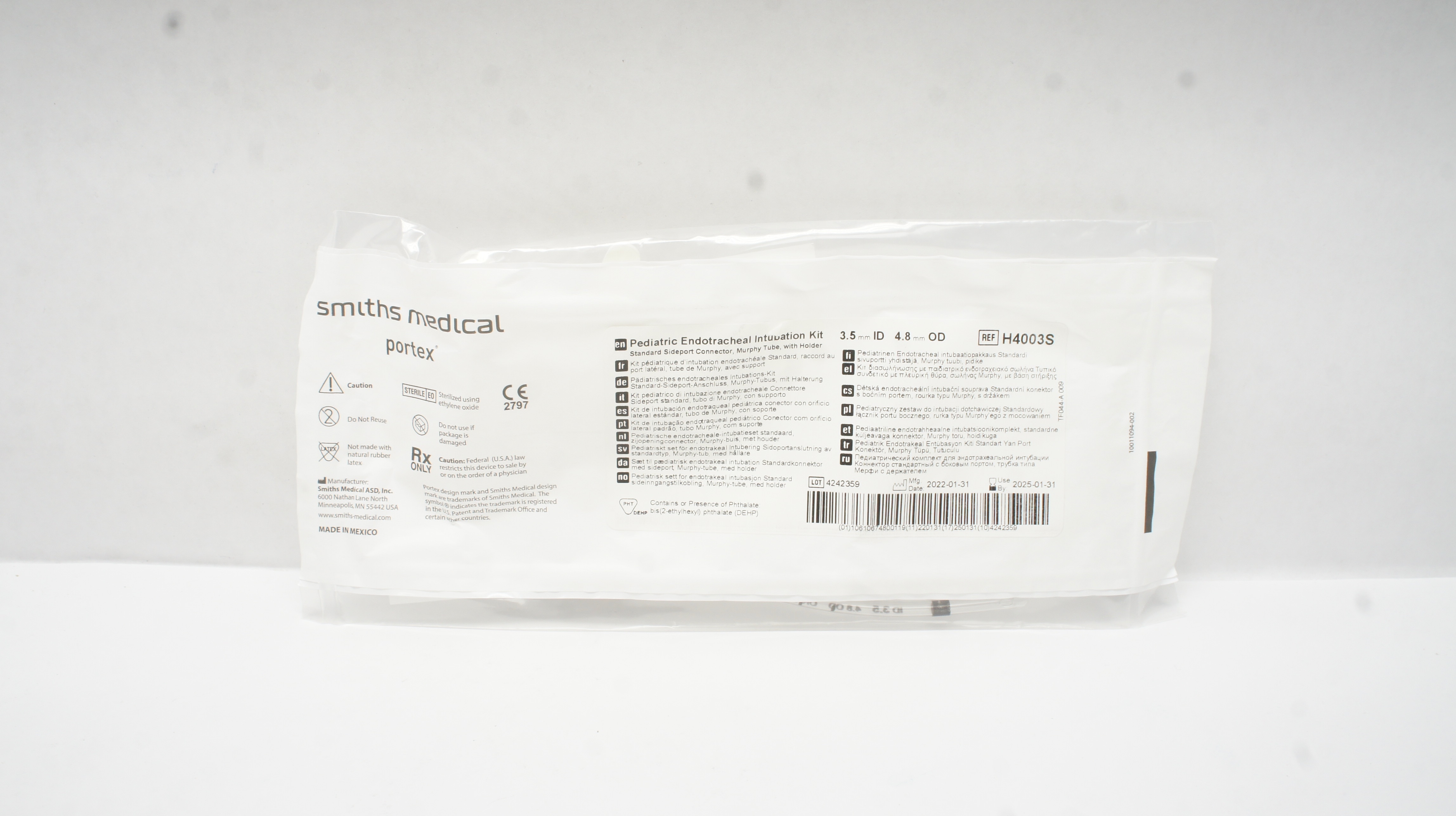 Smiths Medical H4003S Pediatric Endotracheal Intubation Kit 3.5mm ID x 4.8mm OD