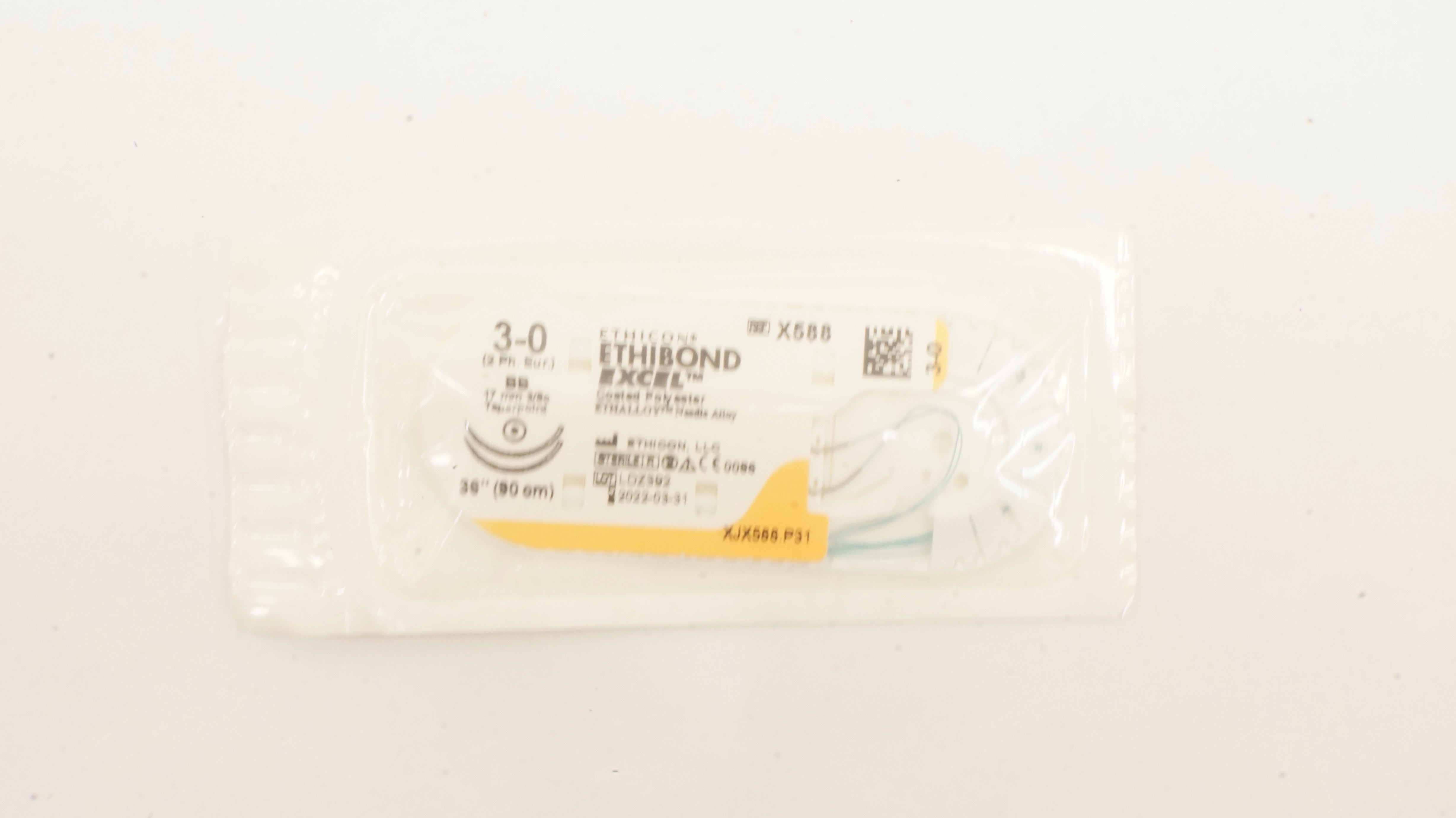 Ethicon X588 3-0 Ethibond Excel Polyester Stre BB, 17mm 3/8c Taper, 36inch
