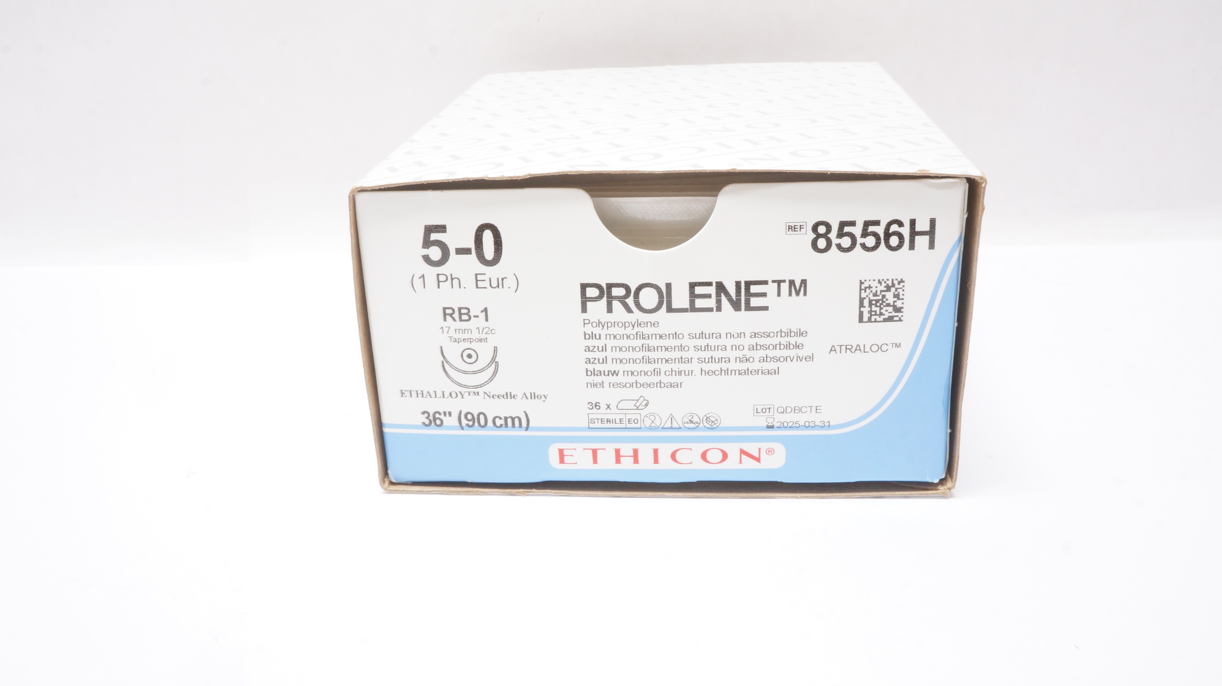 Ethicon 8556H 5-0 Prolene RB-1 17mm 1/2c Taper 36inch - Box of 36