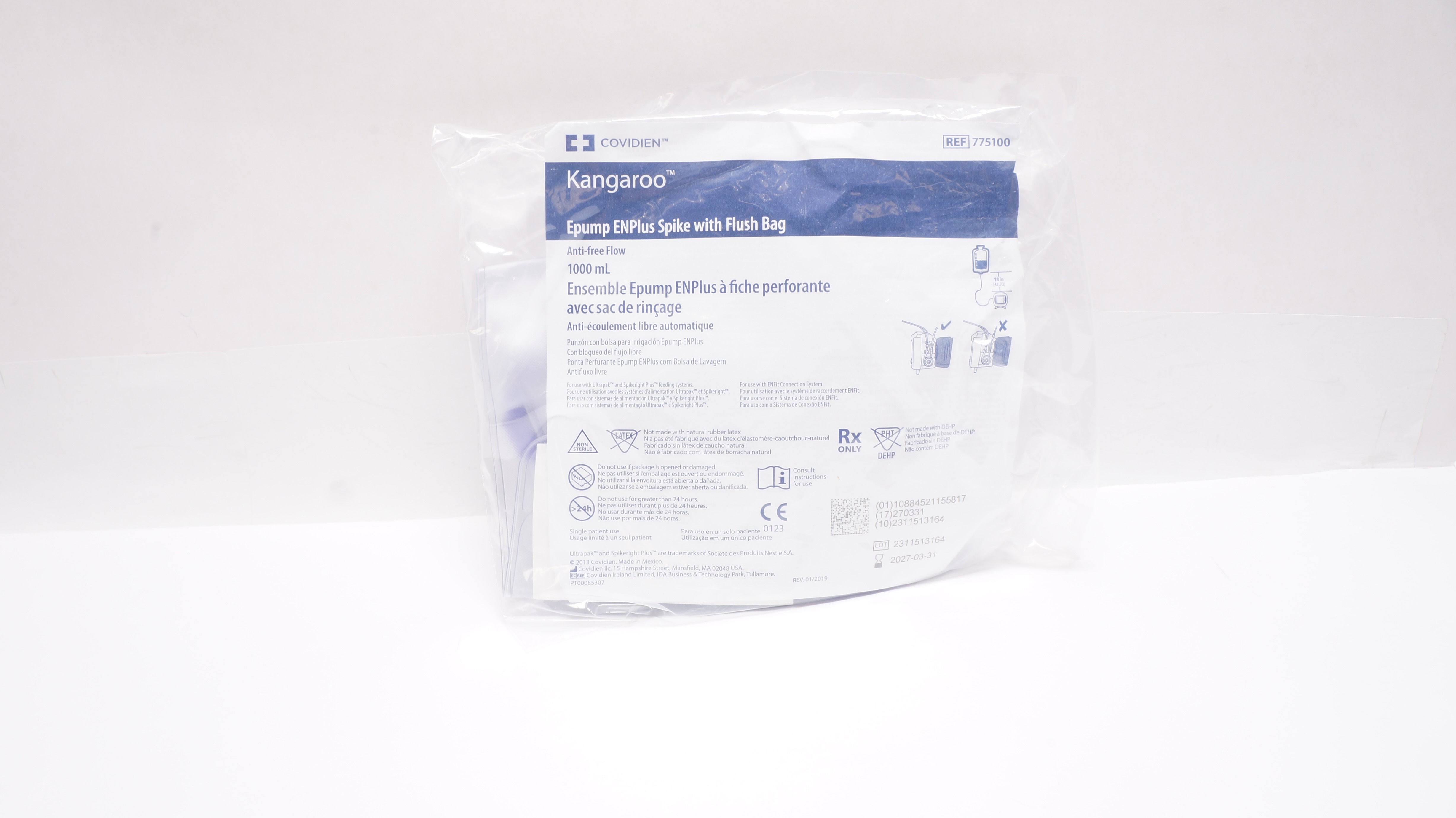 Covidien 775100 Kangaroo Epump ENPlus Spike with Flush Bag 1000mL