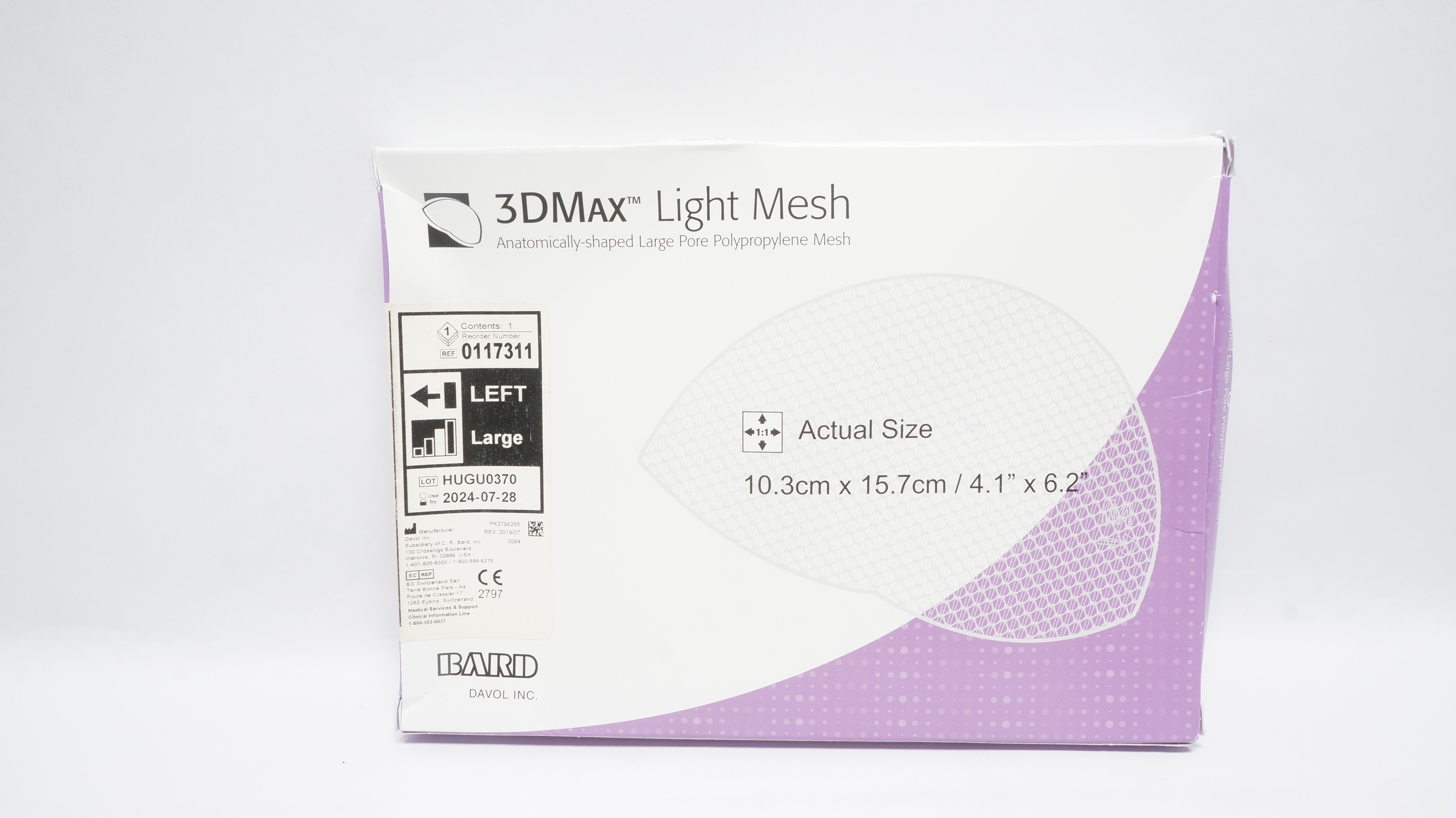 Bard 0117311 Davol 3DMax Light Mesh Left Large 4.1 x 6.2 inch (x)