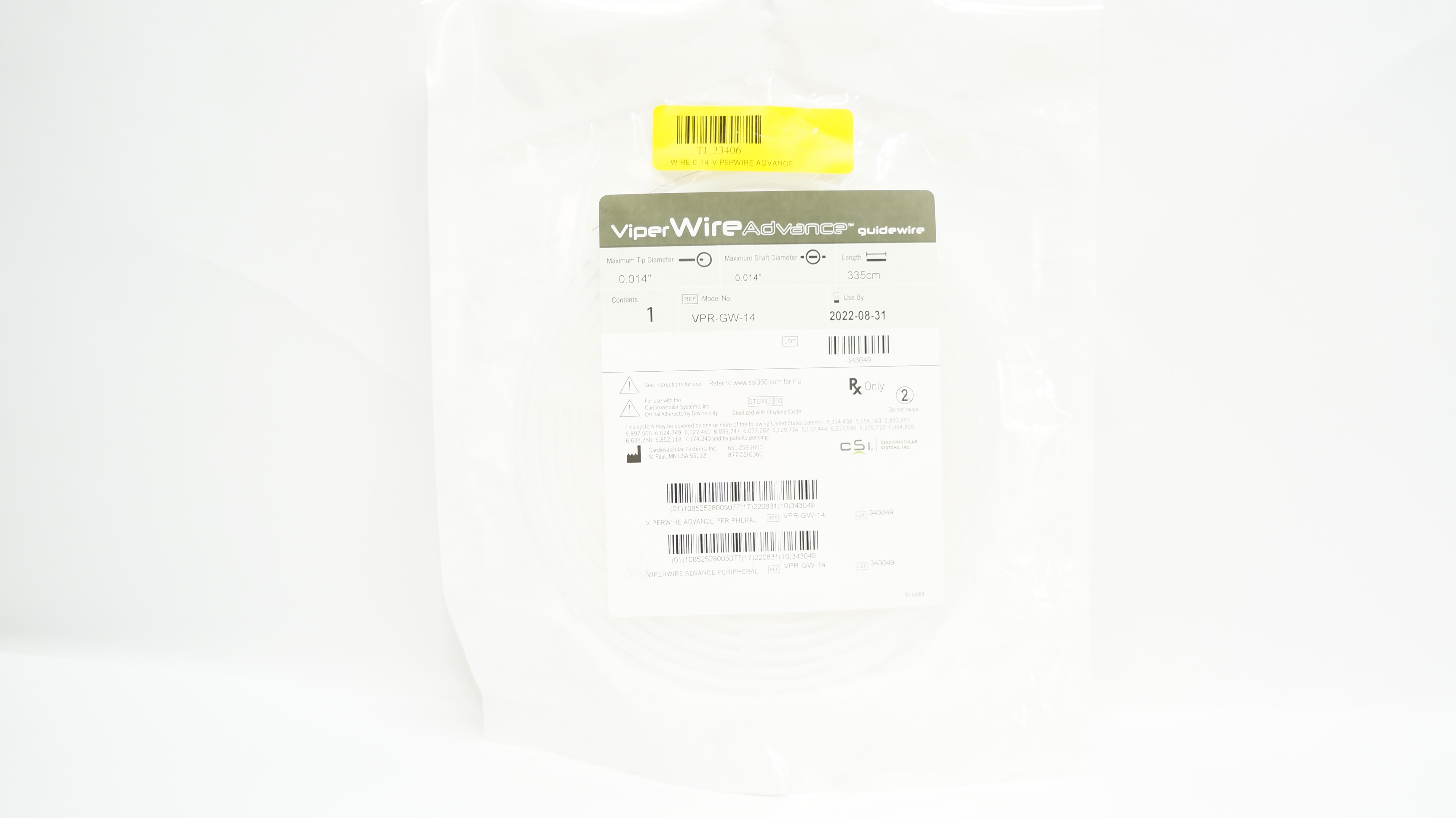 CSI VPR-GW-14 ViperWire Advance, Guidewire 0.014inch x 0.014inch x 335cm (x)