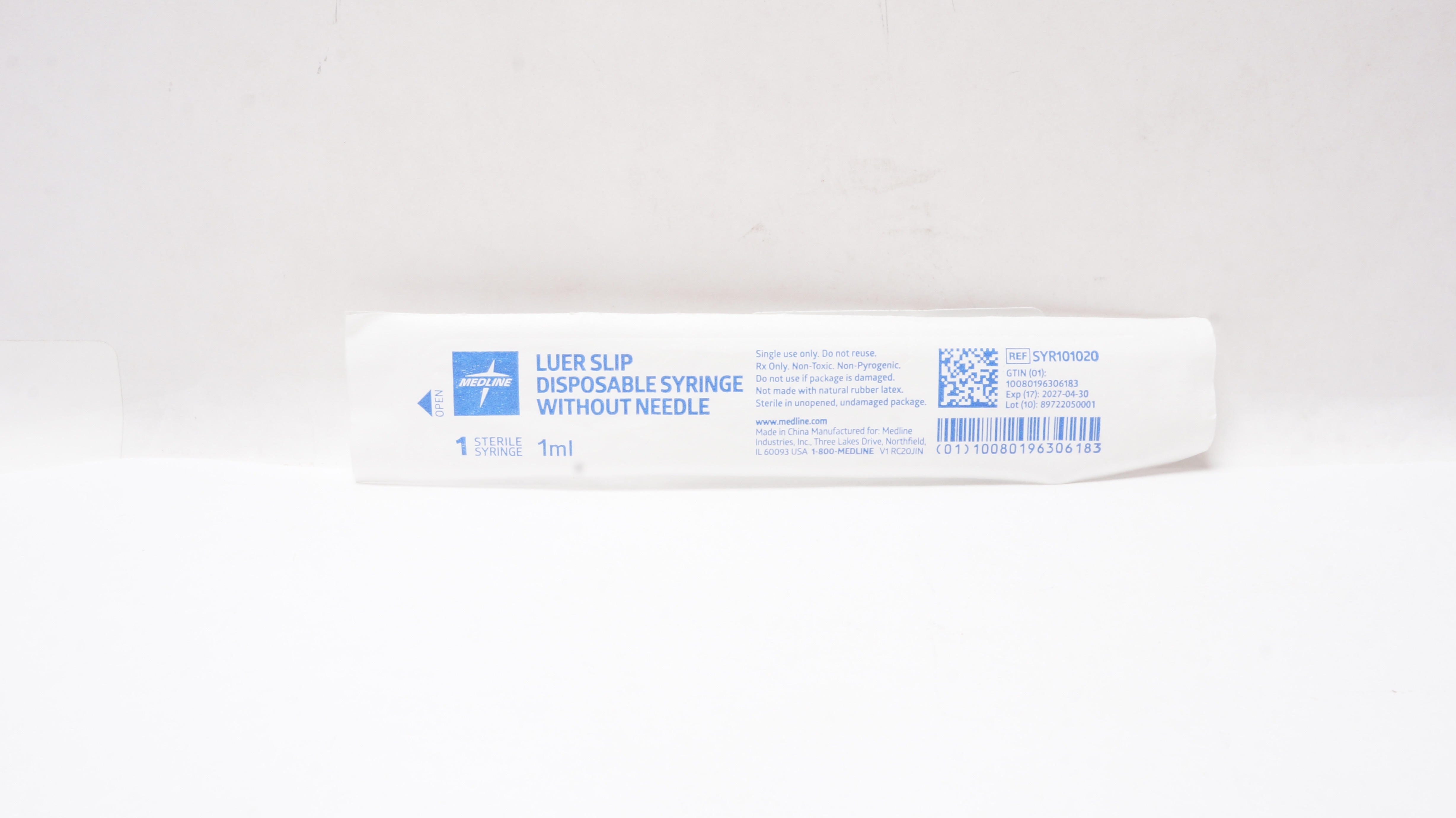 Medline SYR101020 Luer Slip Disposable Syringe w/o Ndle.