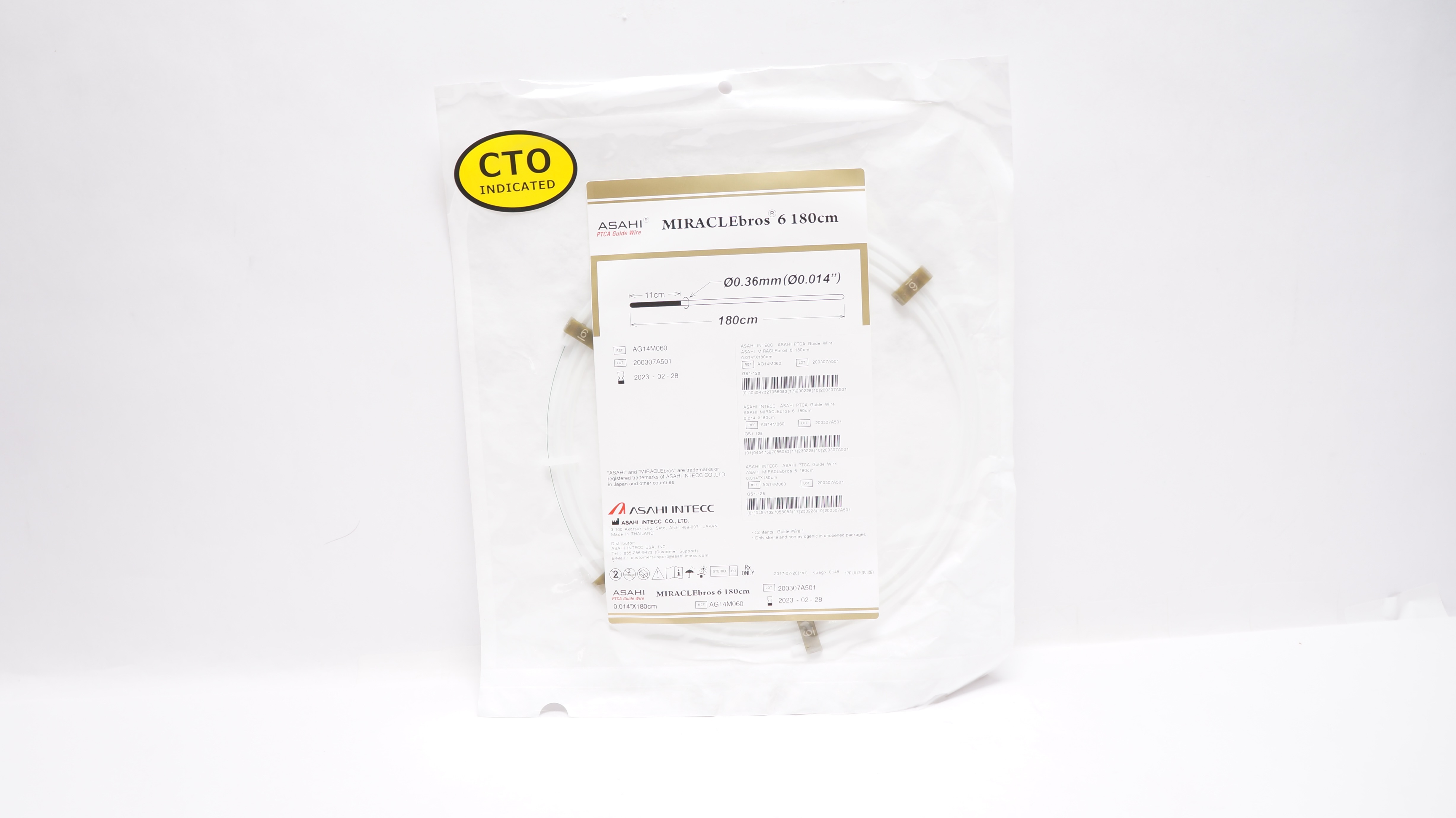 ASAHI INTECC AG14M060 MIRACLEbros 6 PTCA Guide Wire, 0.014inch x 180cm (x)